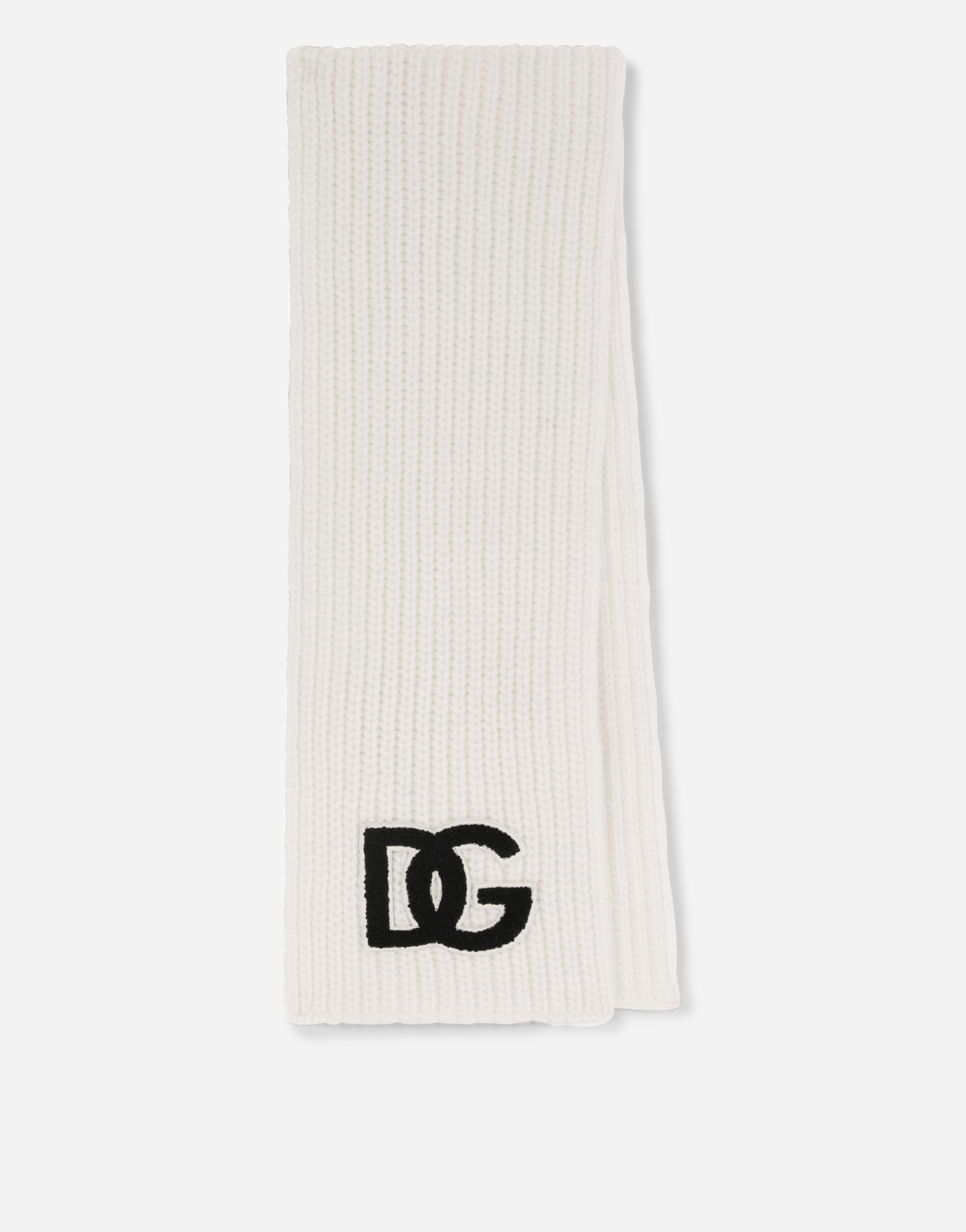 Ribbed knit scarf with DG logo patch in White