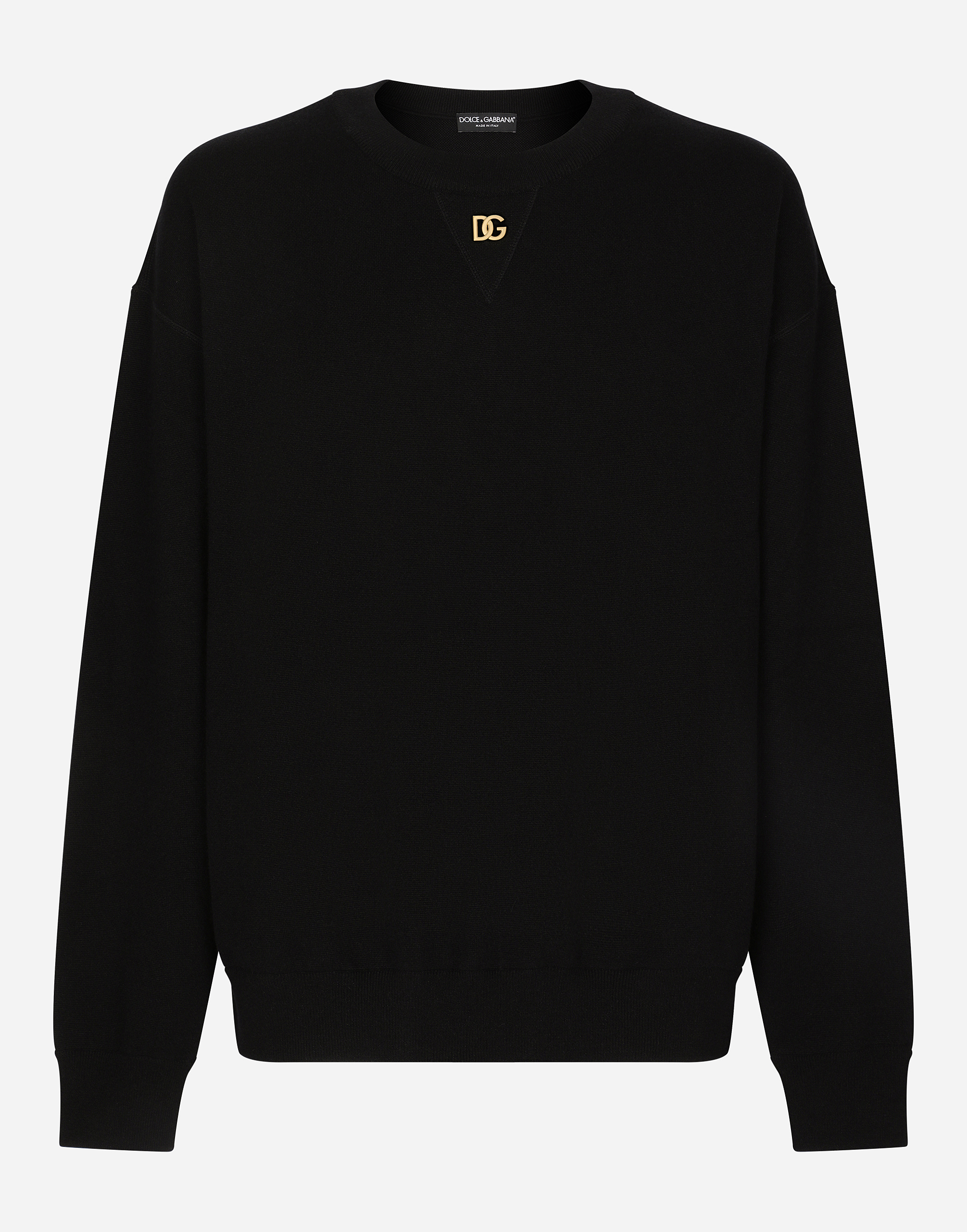 Cashmere round-neck sweater with DG logo in Black
