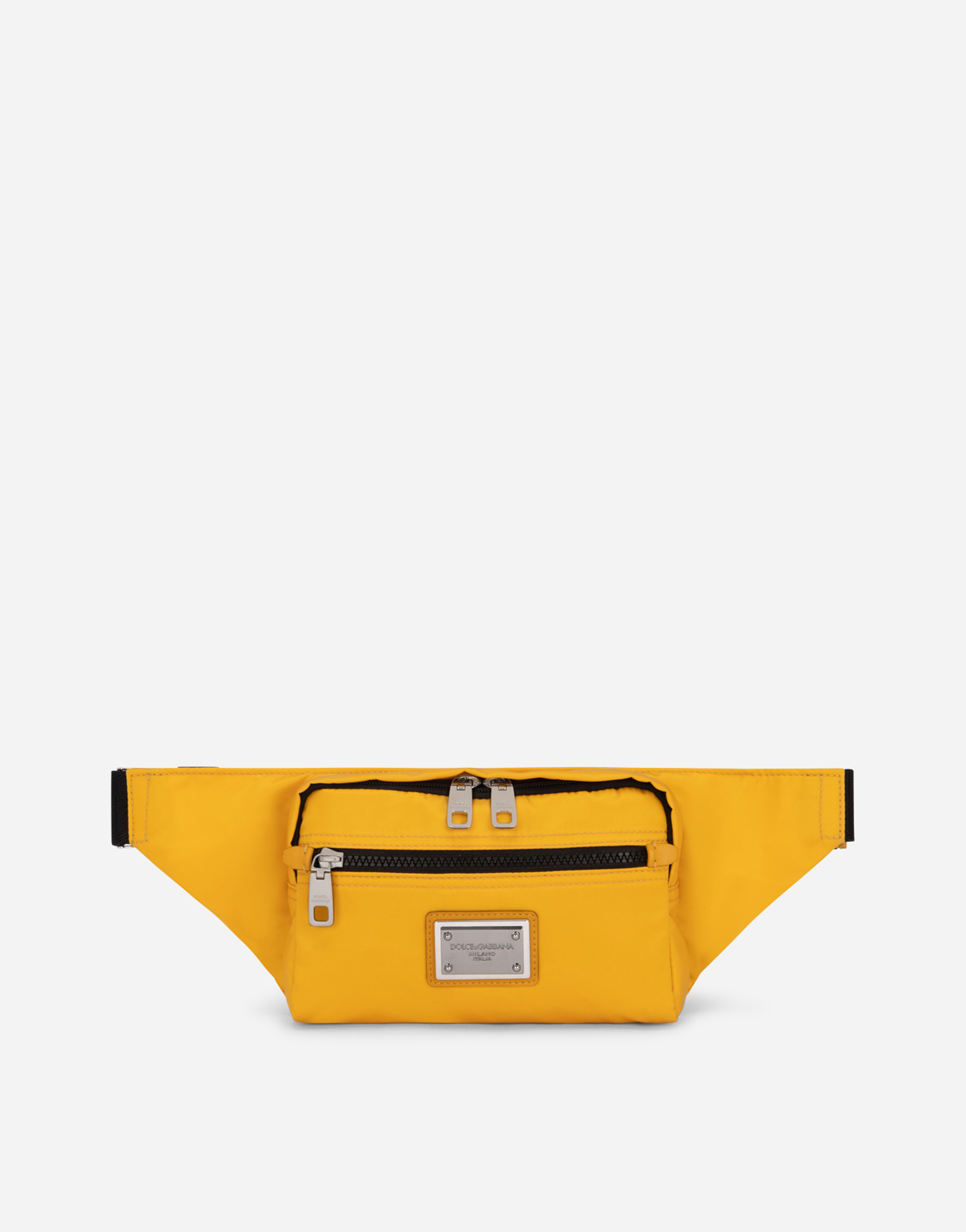 Small nylon belt bag with logo tag in Yellow