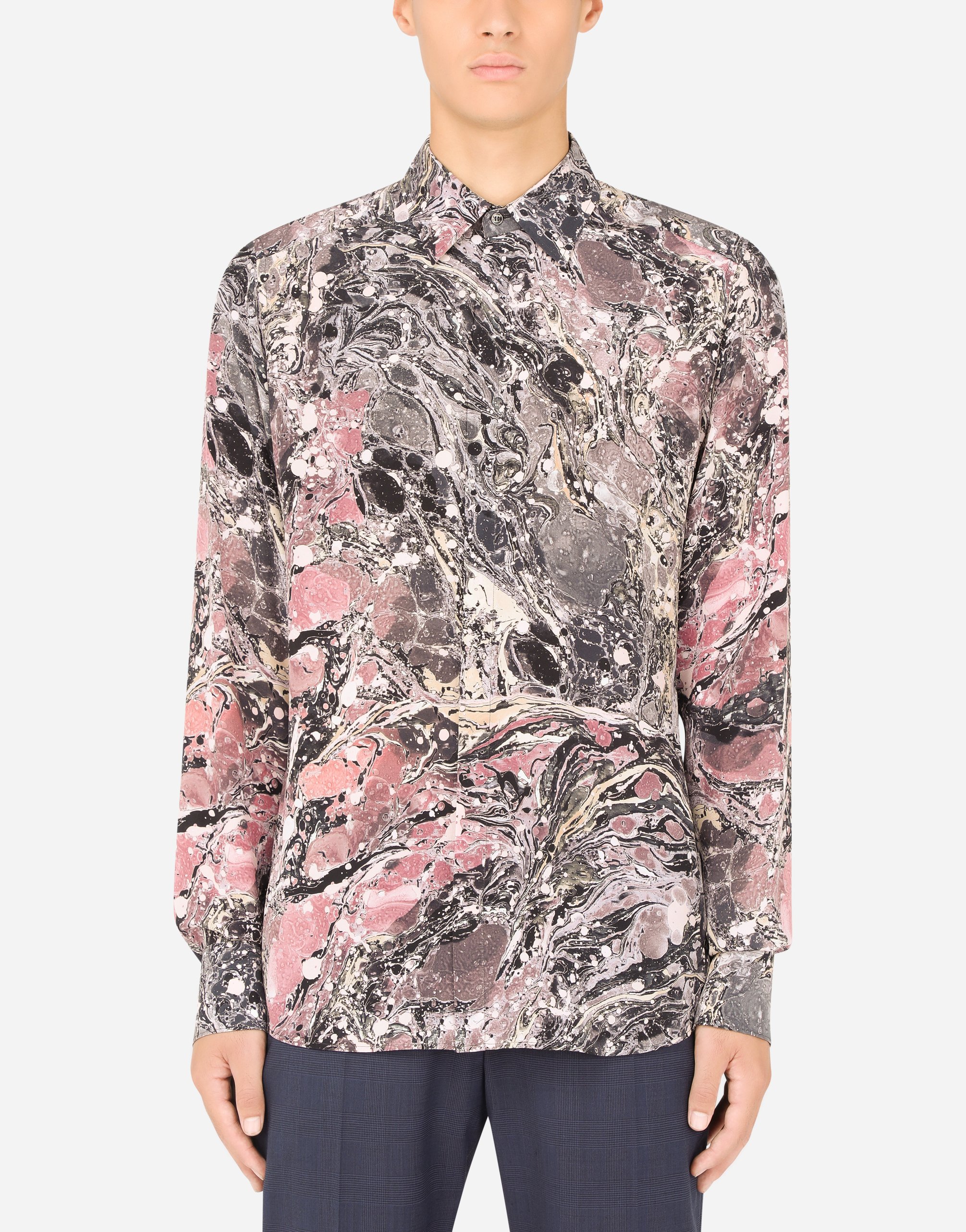 Silk Martini-fit shirt with purple marbled print in Multicolor