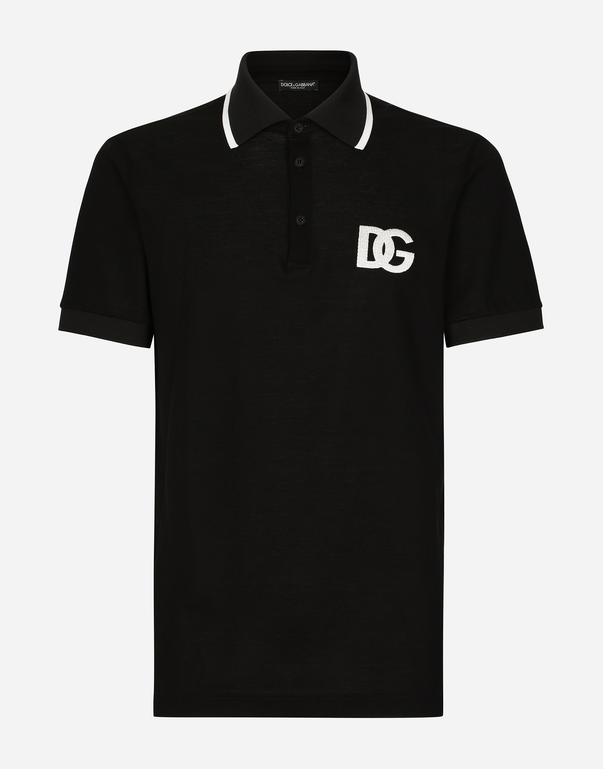Cotton piqué polo-shirt with DG embroidery in Black