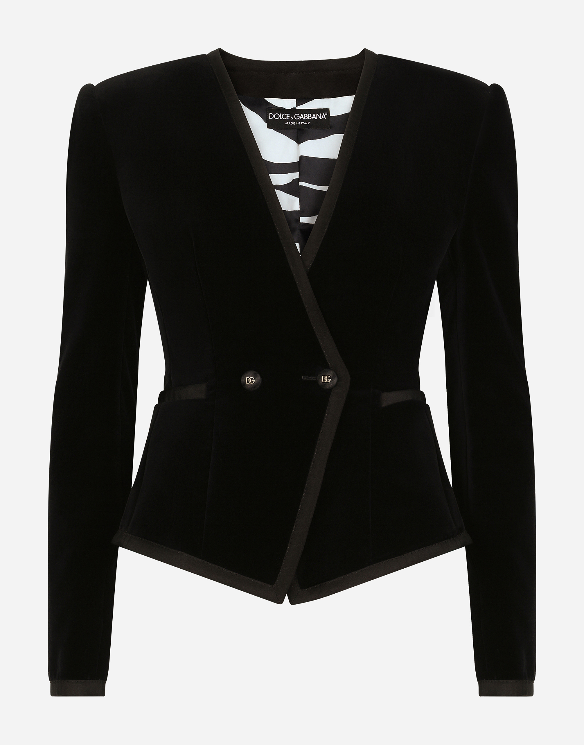 Double-breasted plain velvet jacket in Black