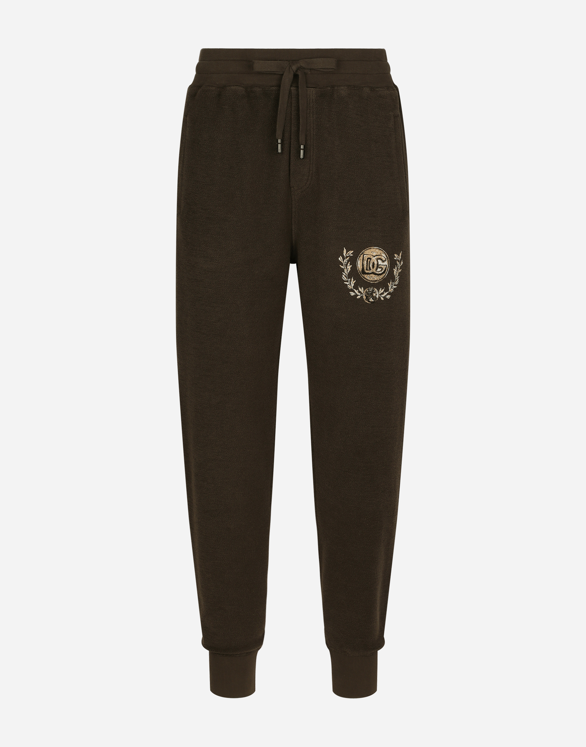 Jersey jogging pants with DG coin print in Brown
