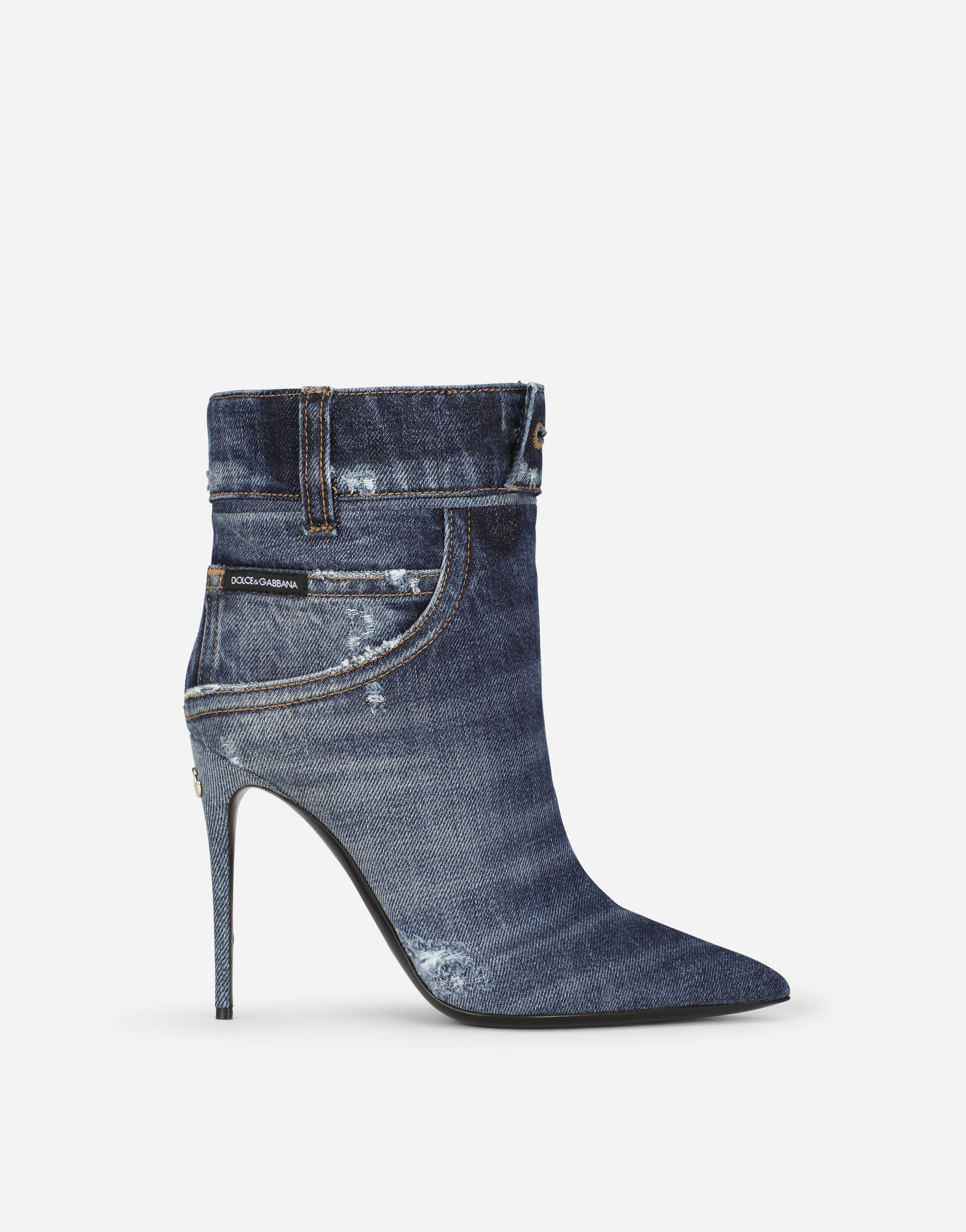 Patchwork denim ankle boots in Blue