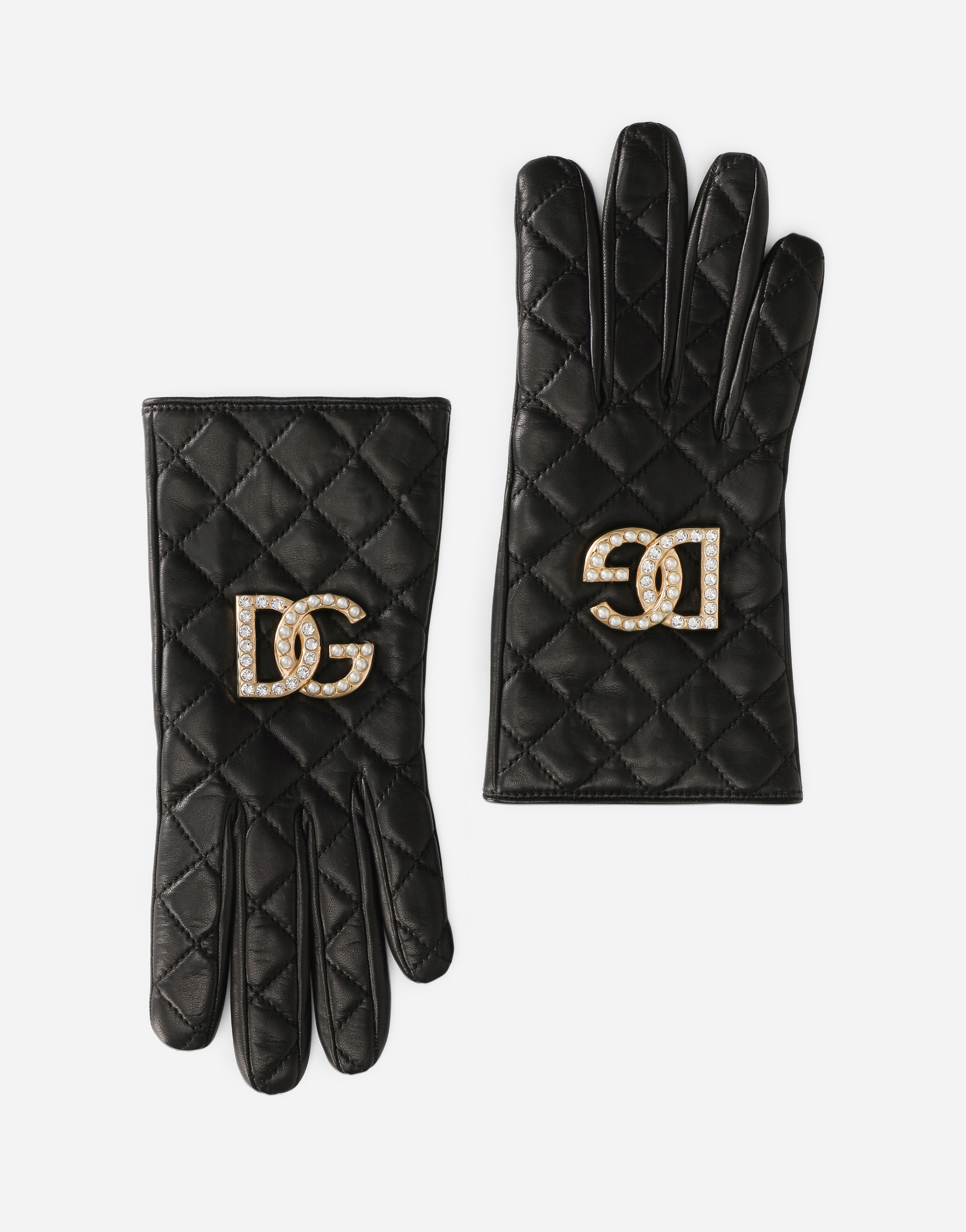 Quilted nappa leather gloves with DG logo in Multicolor