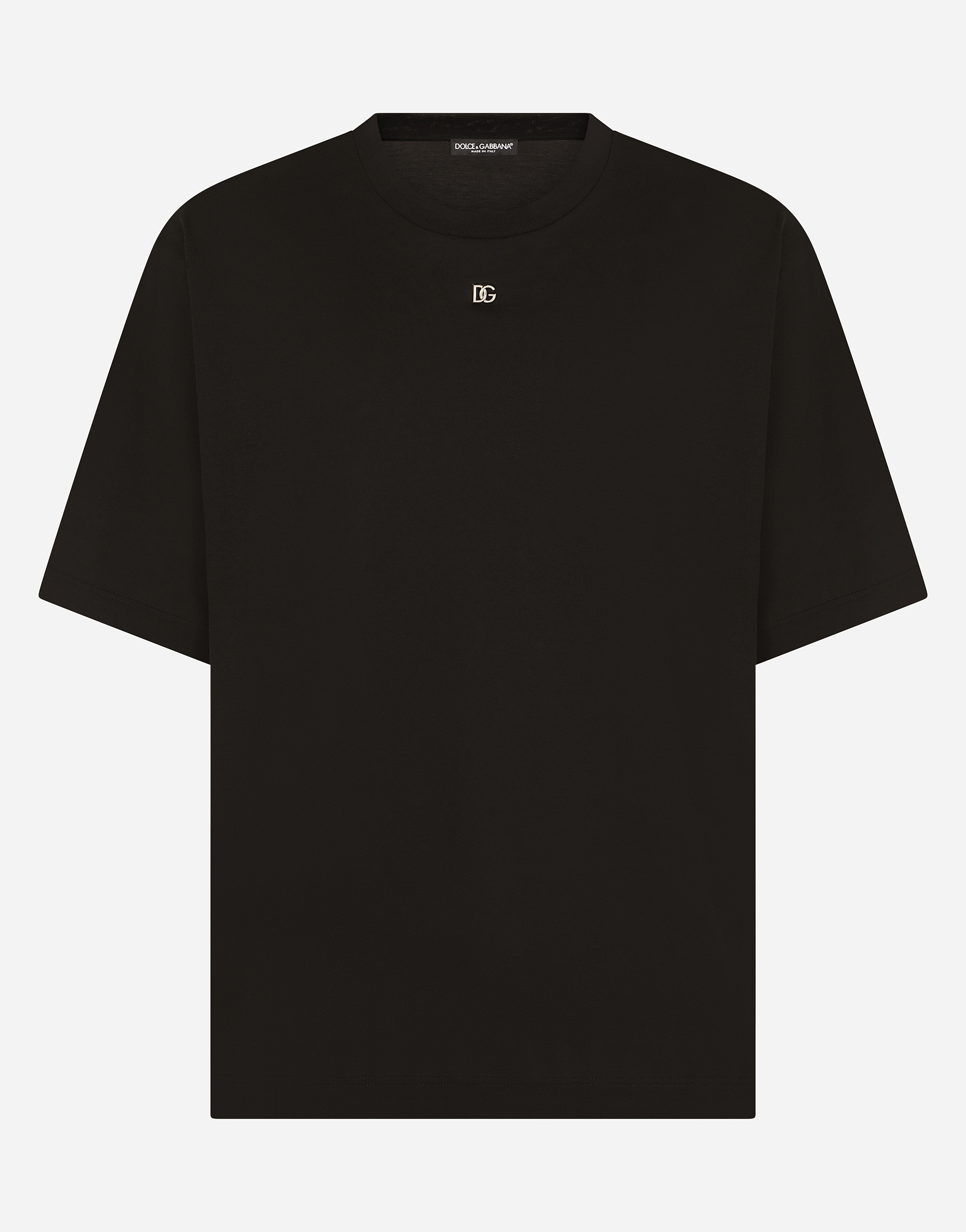 Cotton T-shirt with metal DG logo in Black