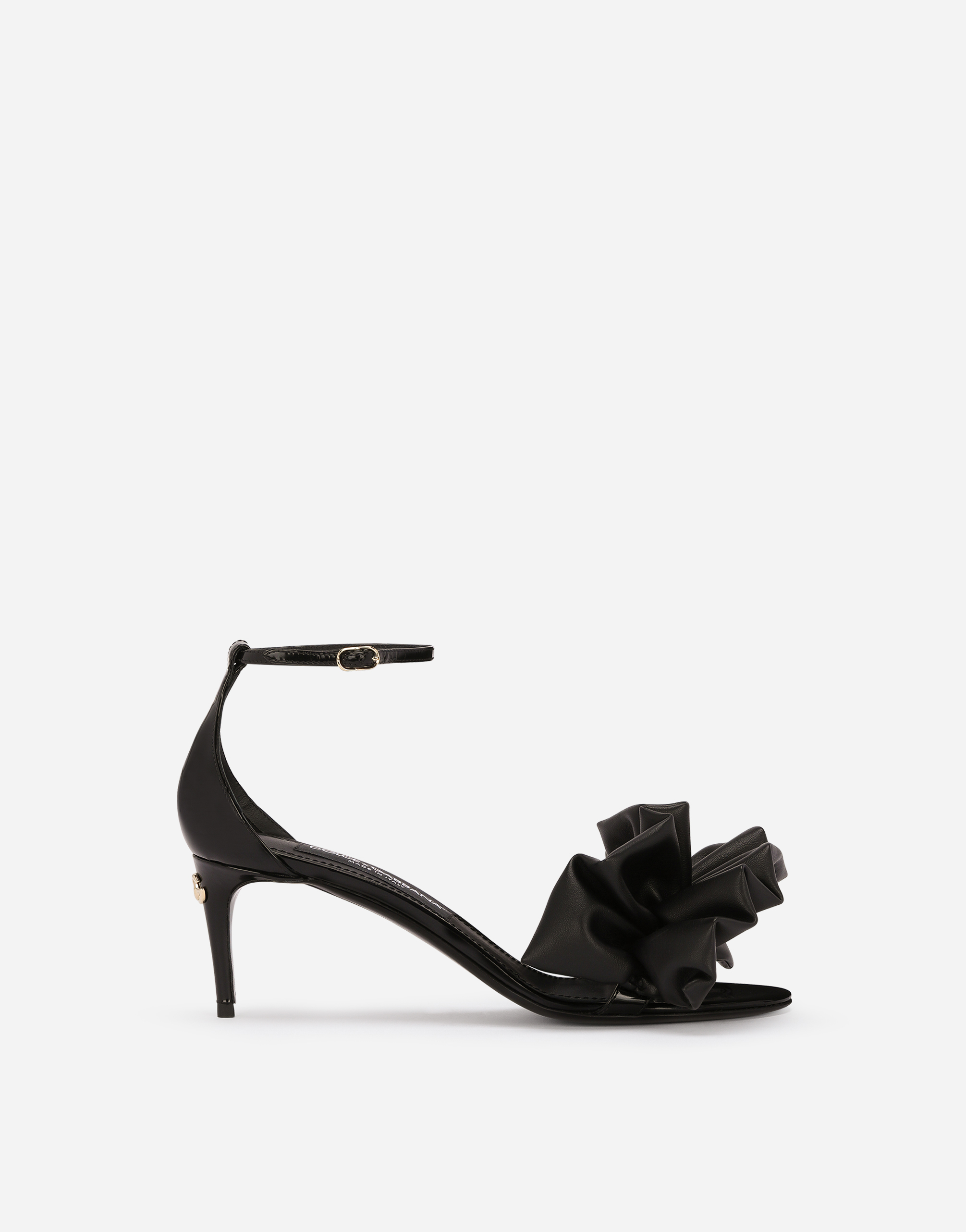 Polished calfskin sandals with ruching in Black