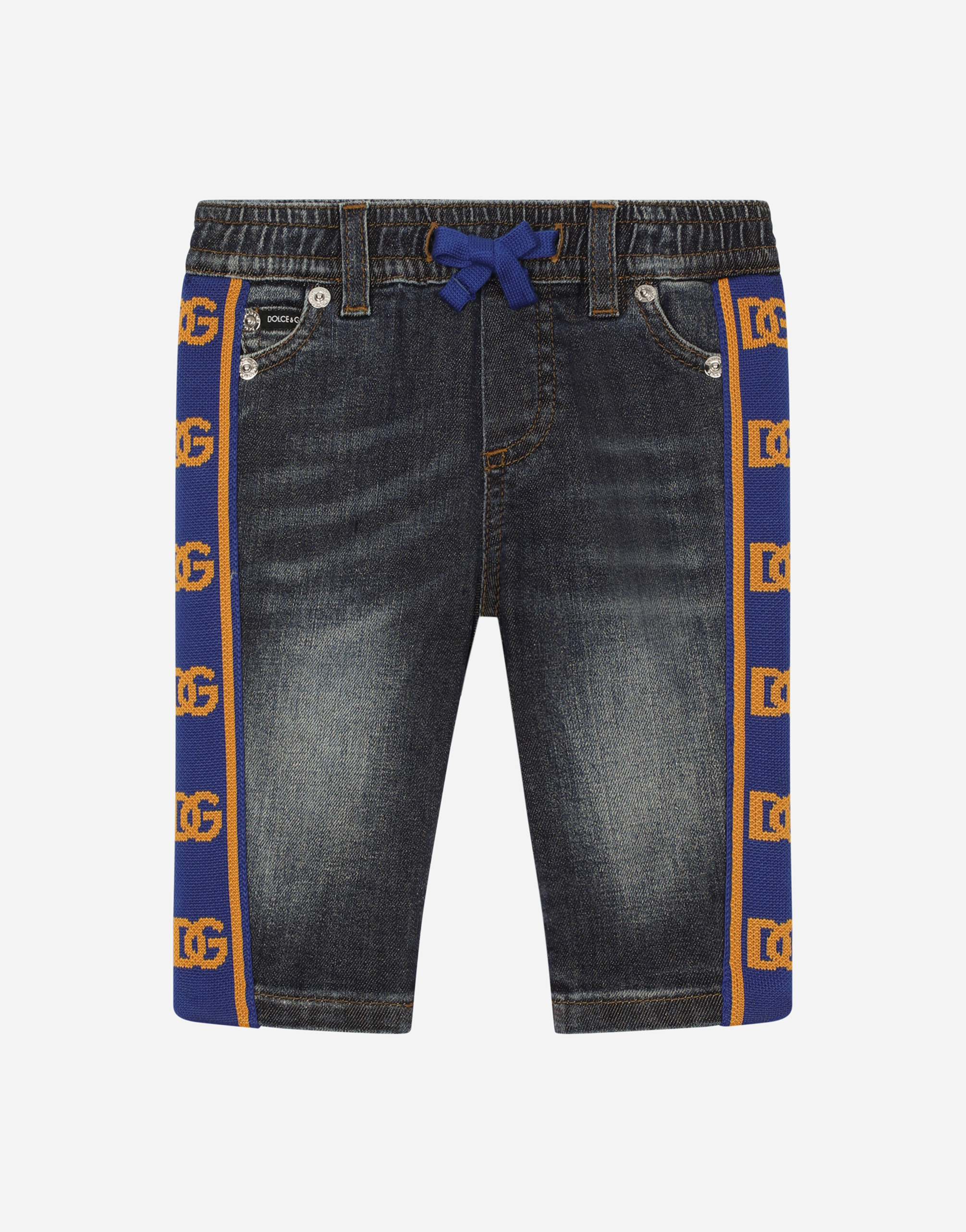 Dolce & Gabbana Babies' Blue Denim Jeans With Logo Band In Multicolor
