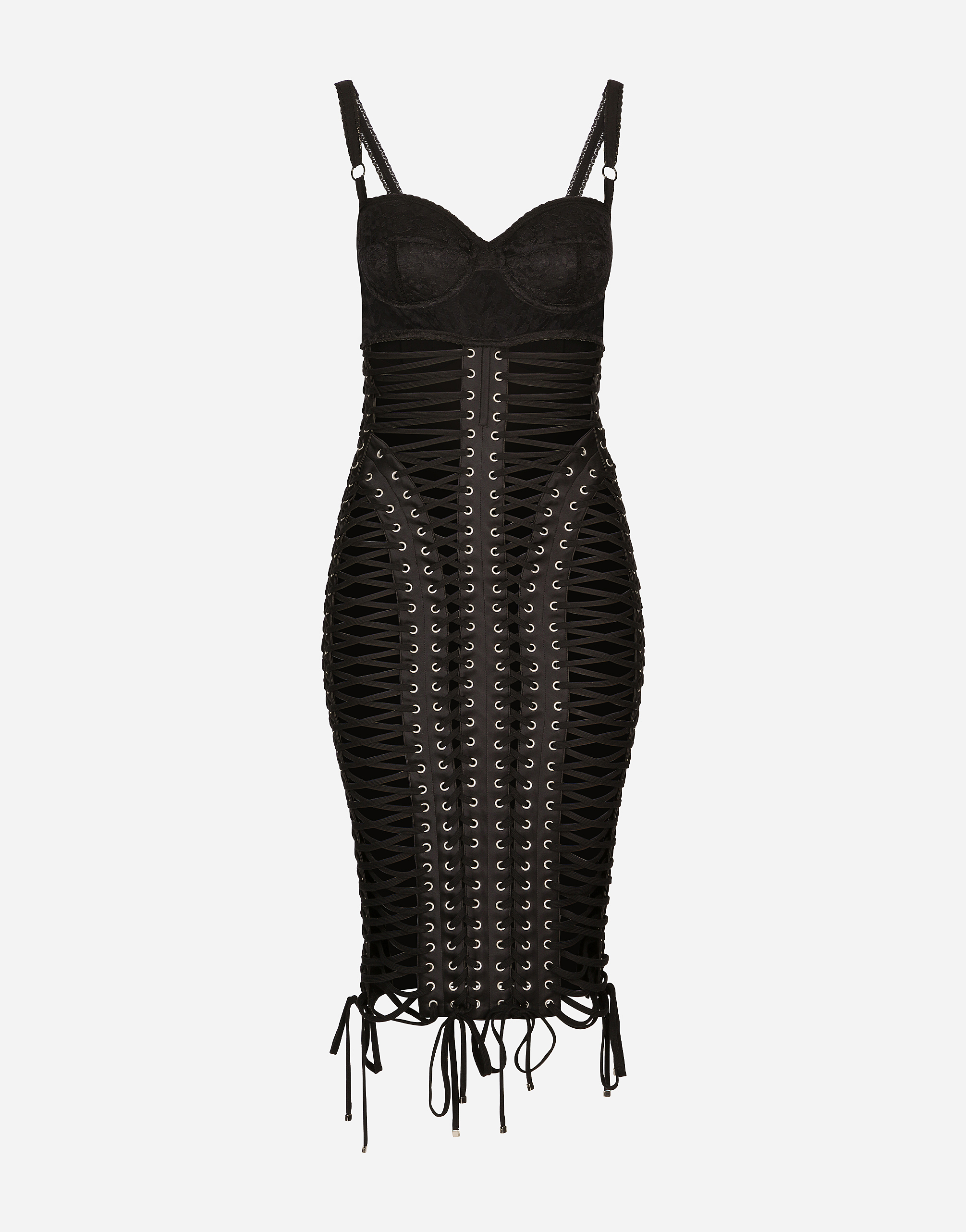 Dolce & Gabbana Midi Dress With Eyelets And Lacing In Black