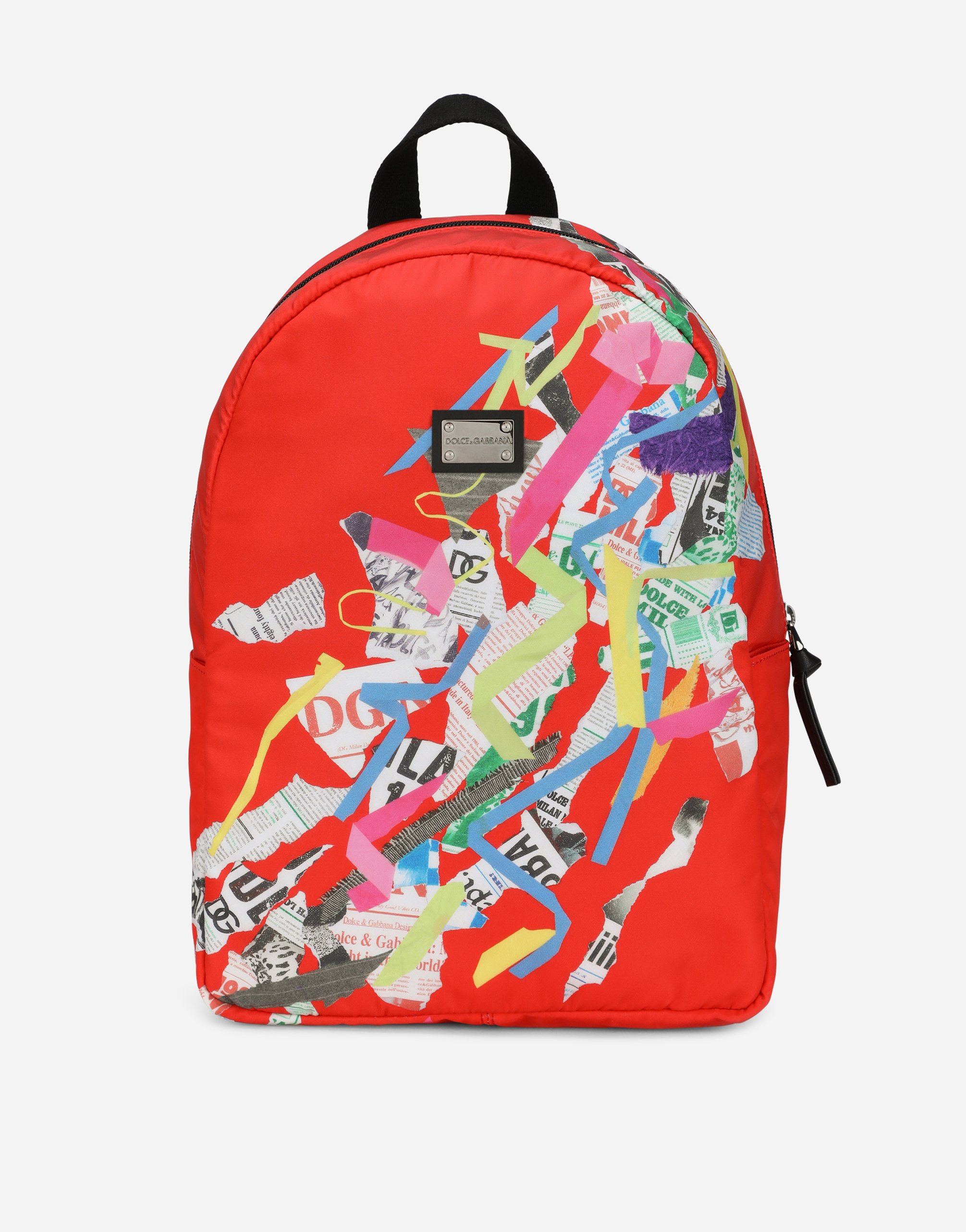 Nylon backpack with newspaper patchwork print in Multicolor