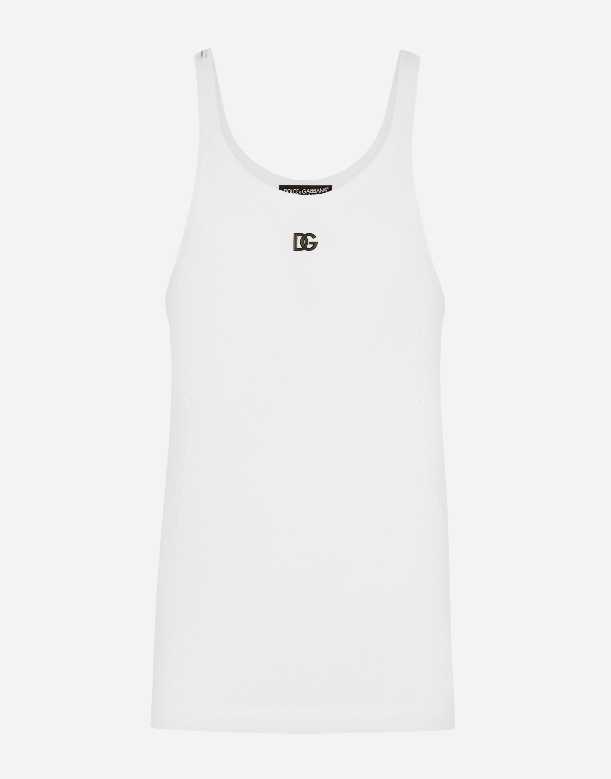 Fine-rib cotton jersey singlet with DG patch in White