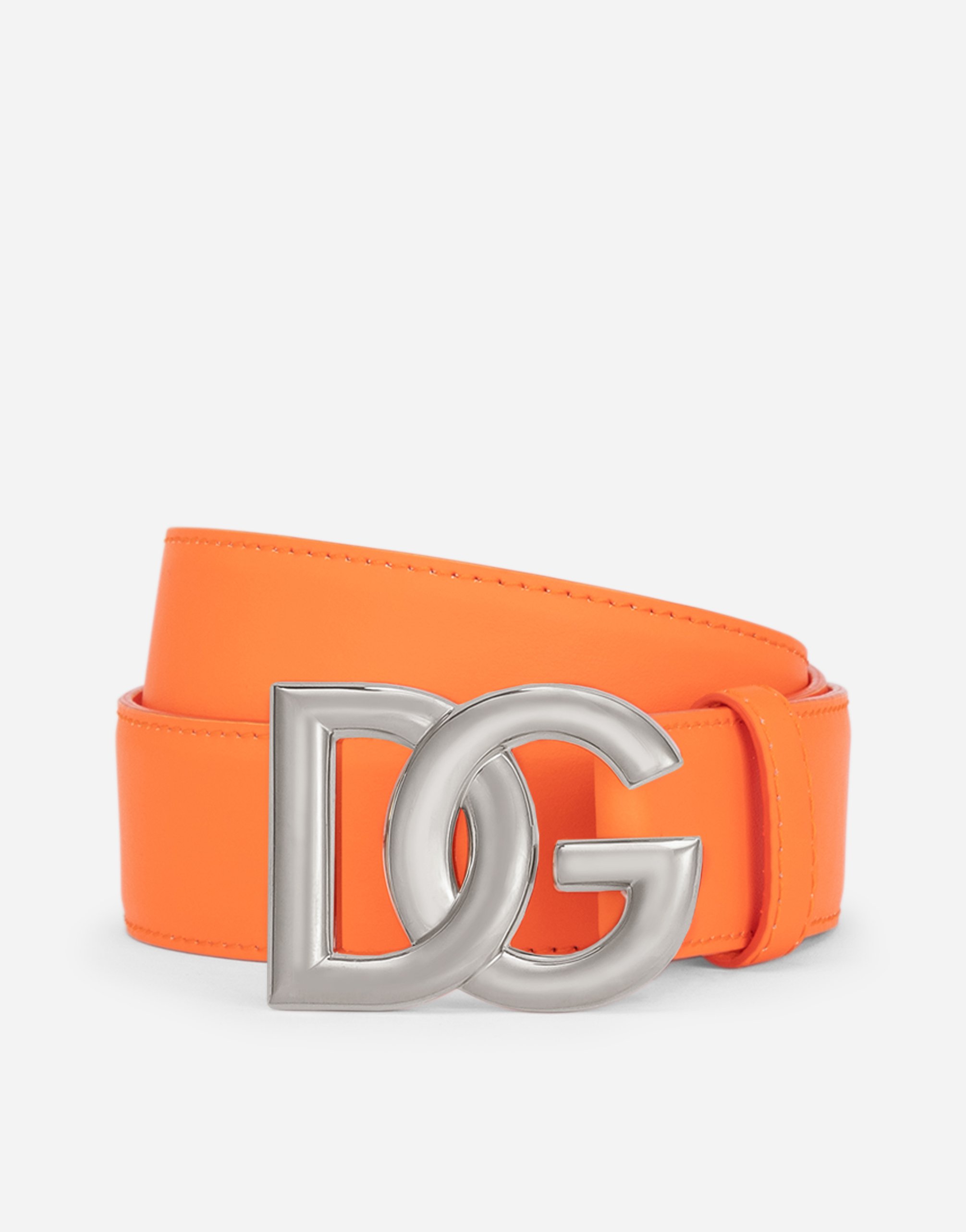 Calfskin belt with DG logo in Orange