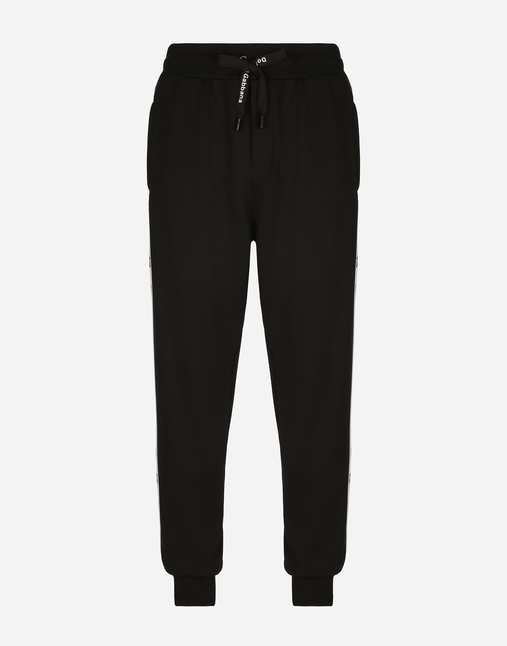 Jersey jogging pants with branded bands in Black