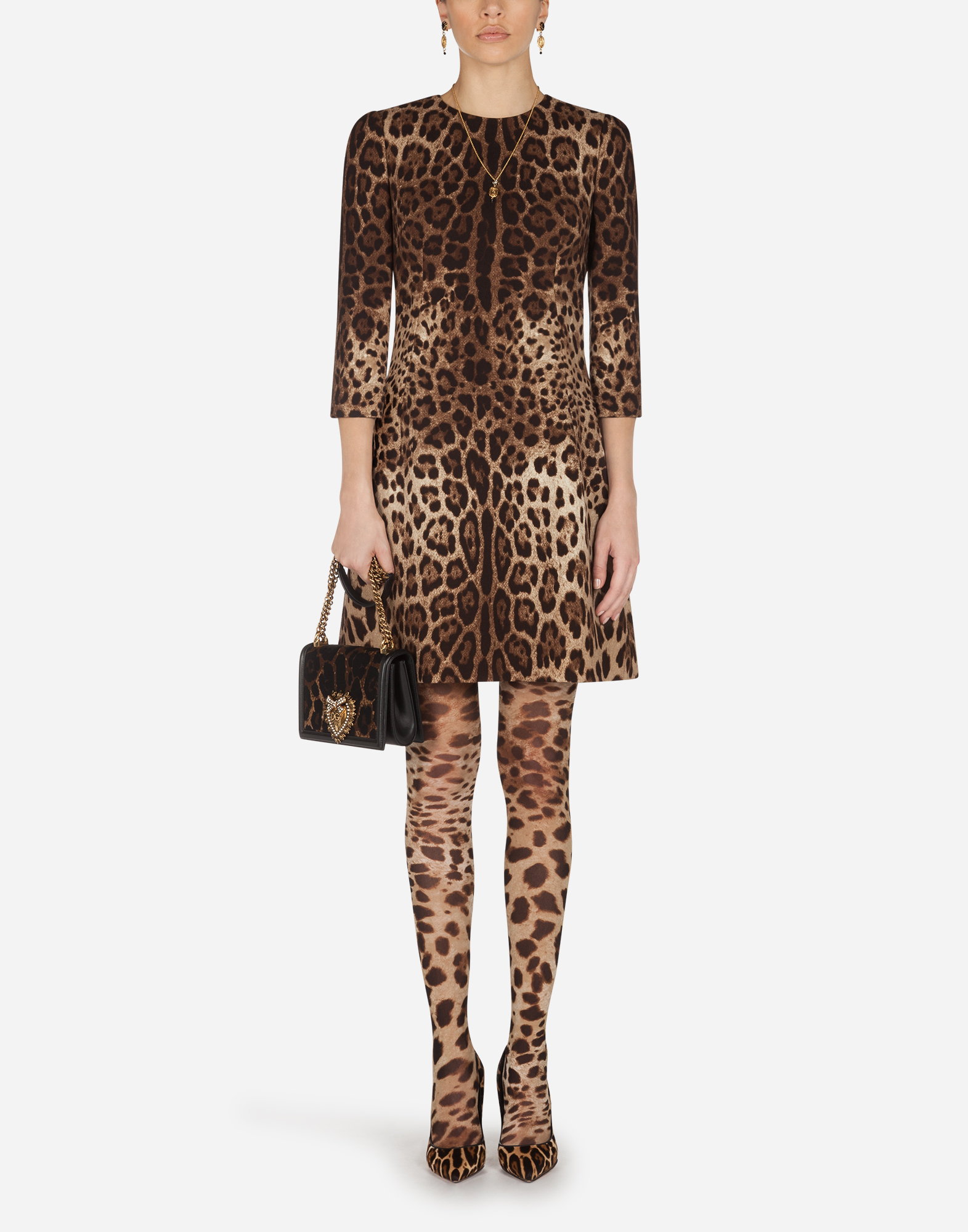 Short leopard print dress in double crêpe in Multicolor