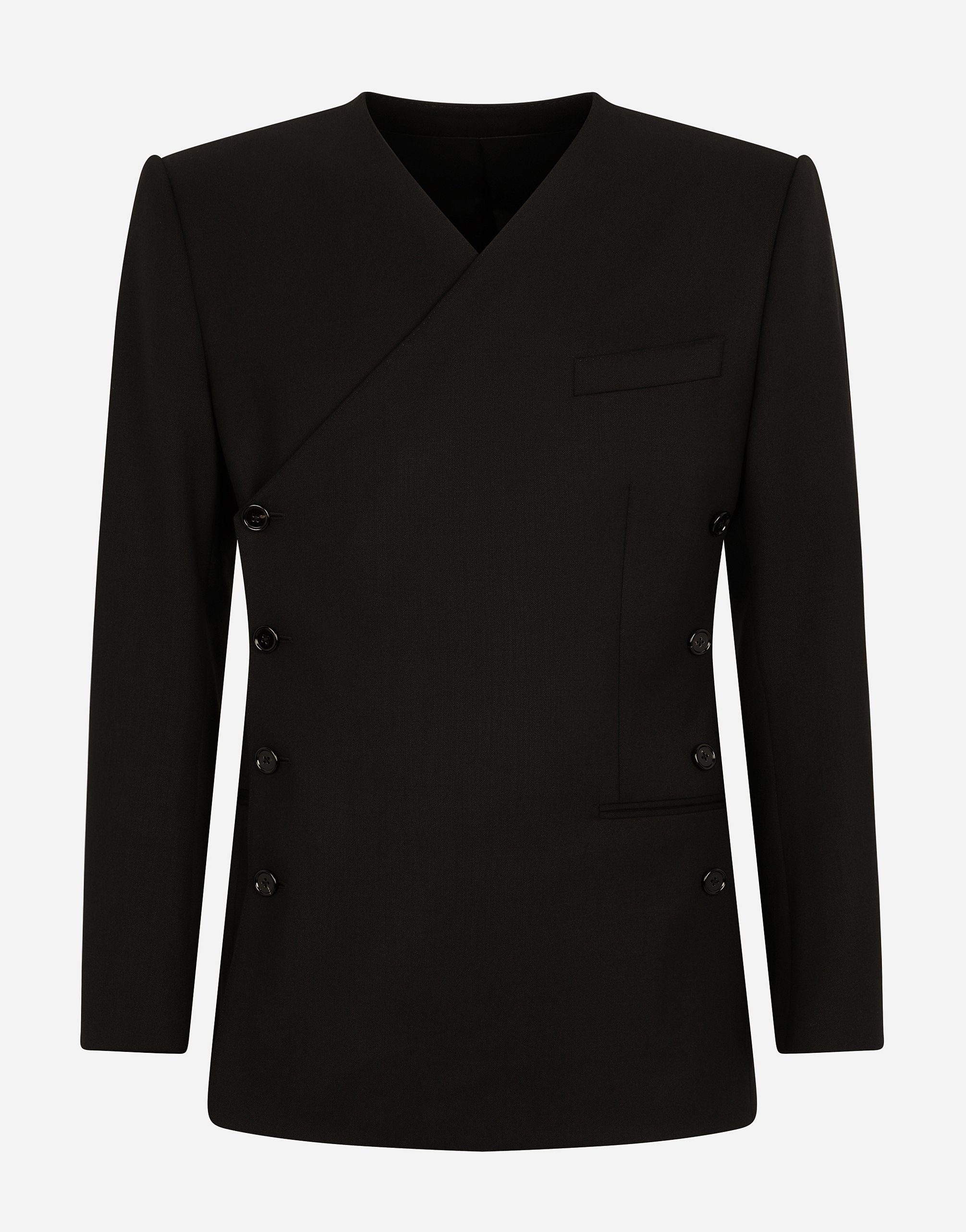 Double-breasted stretch wool Beat-fit jacket in Black