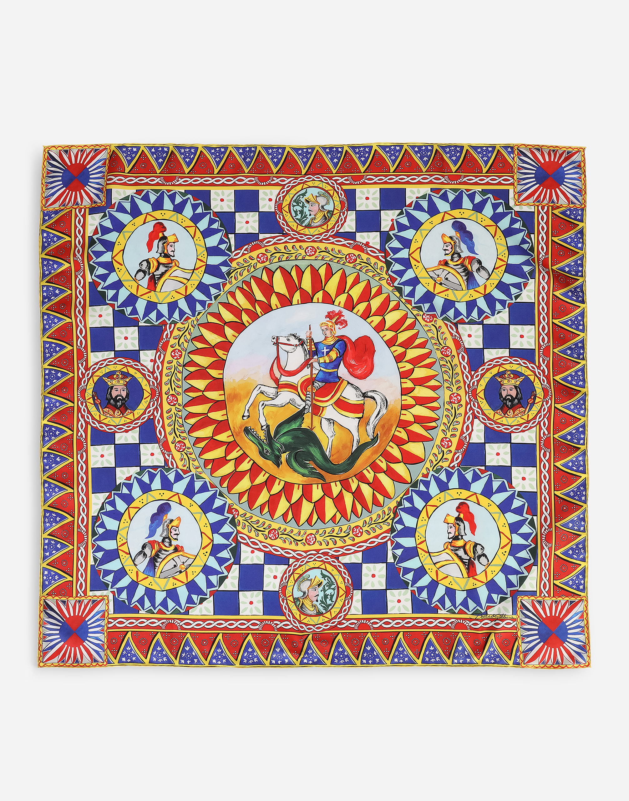 Carretto-print twill scarf (90 x 90) in Multicolor