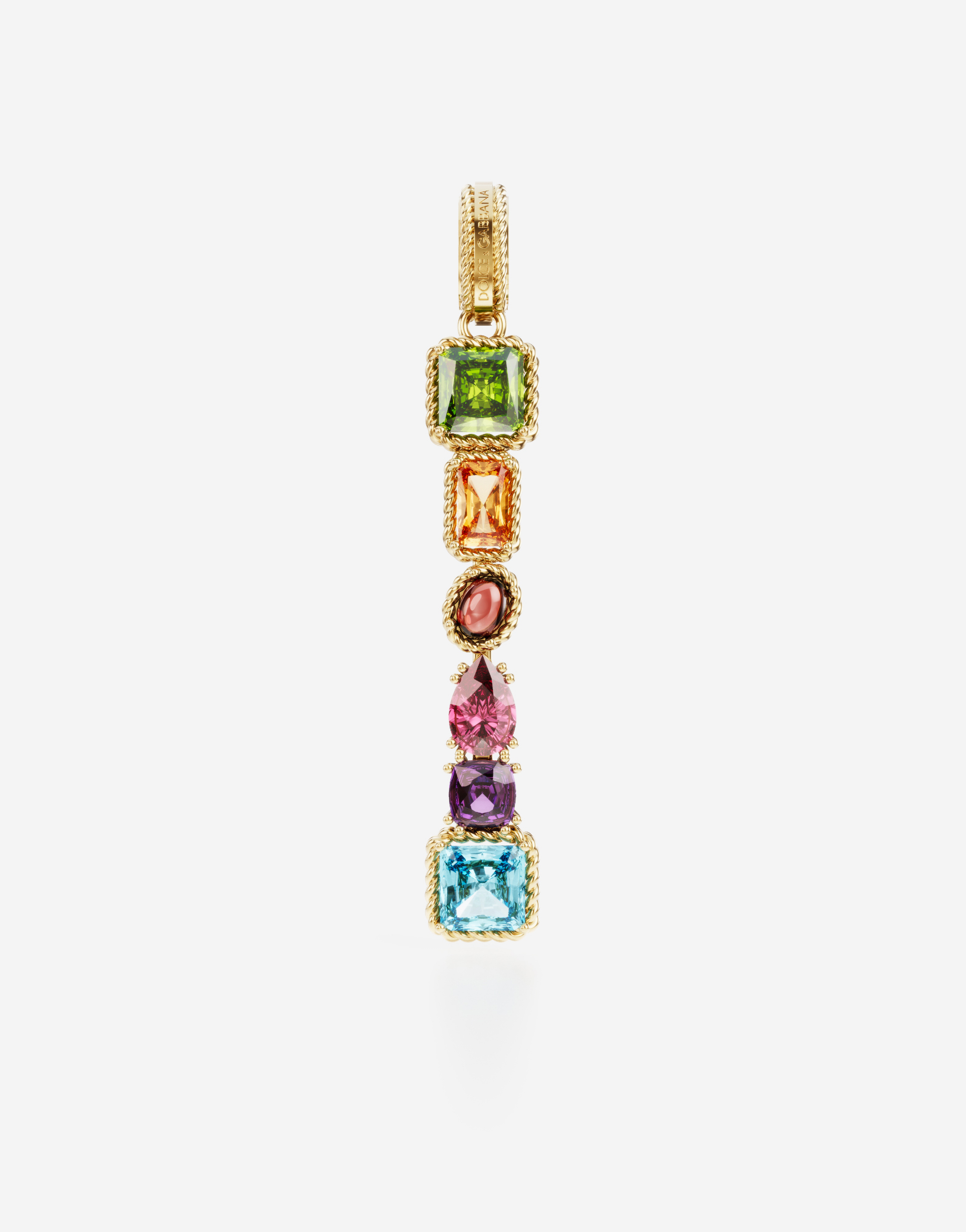 Rainbow alphabet I 18 kt yellow gold charm with multicolor fine gems in Gold