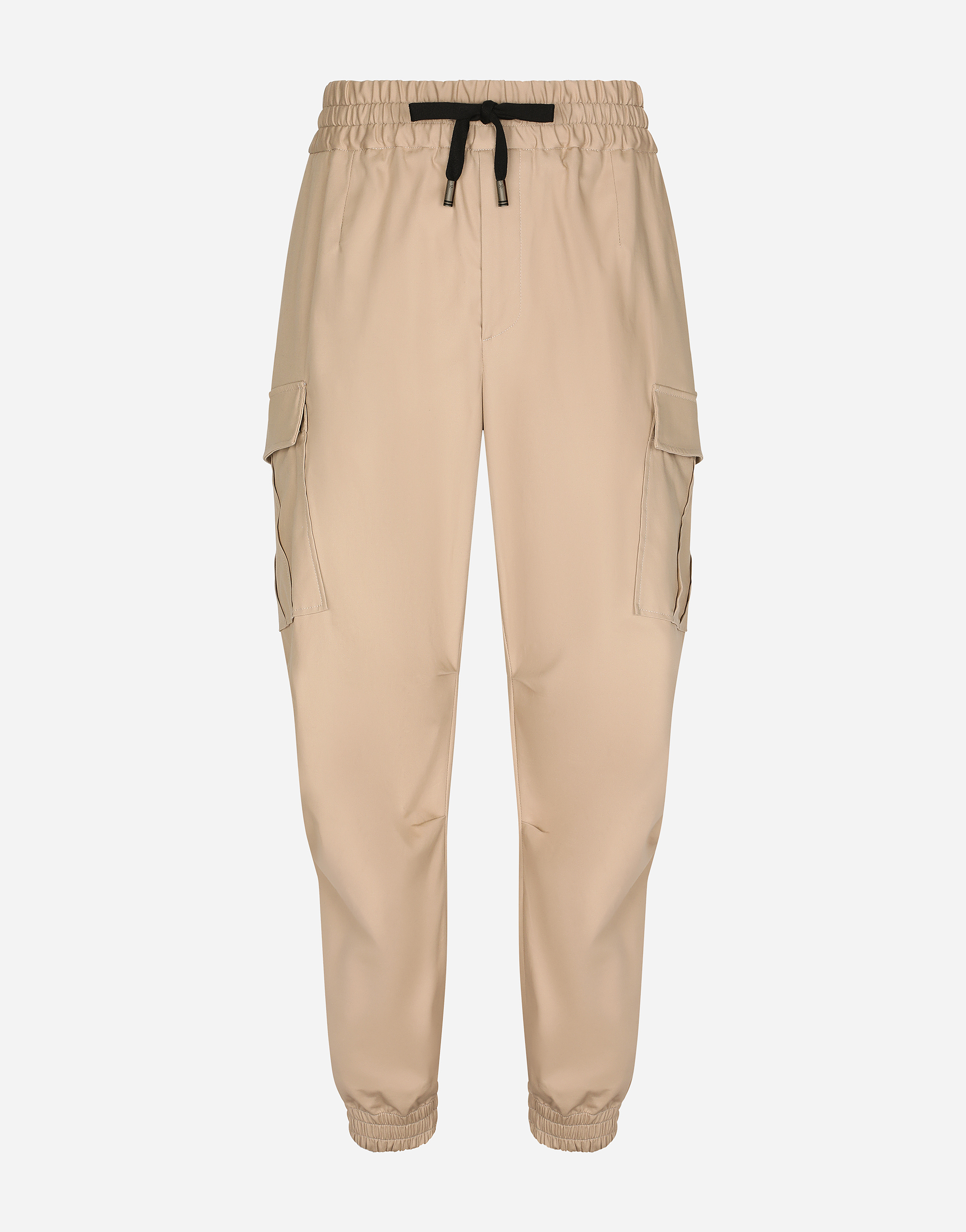 Cotton cargo pants with branded tag in Beige