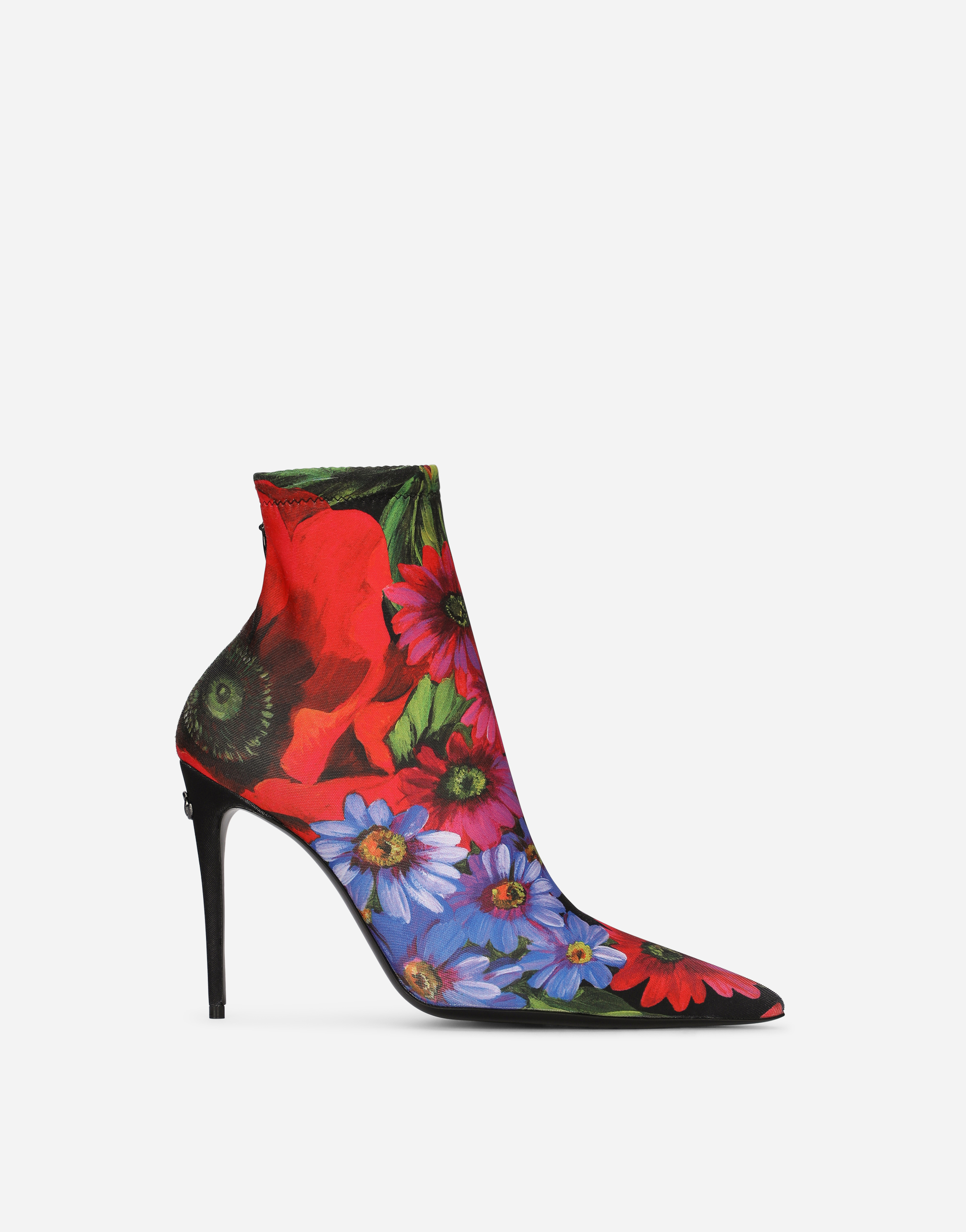 Floral-print stretch jersey ankle boots in Multicolor