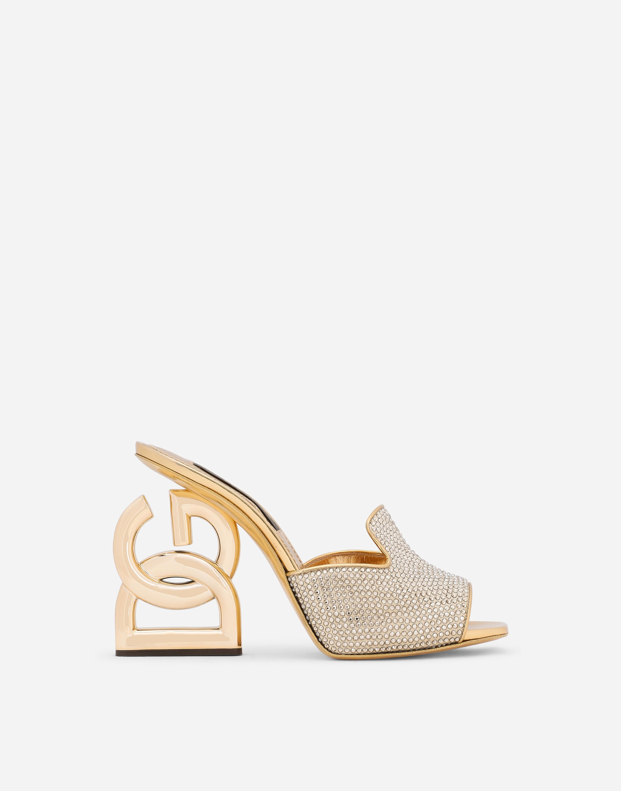 Mules with fusible rhinestone detailing and DG Pop heel in Gold