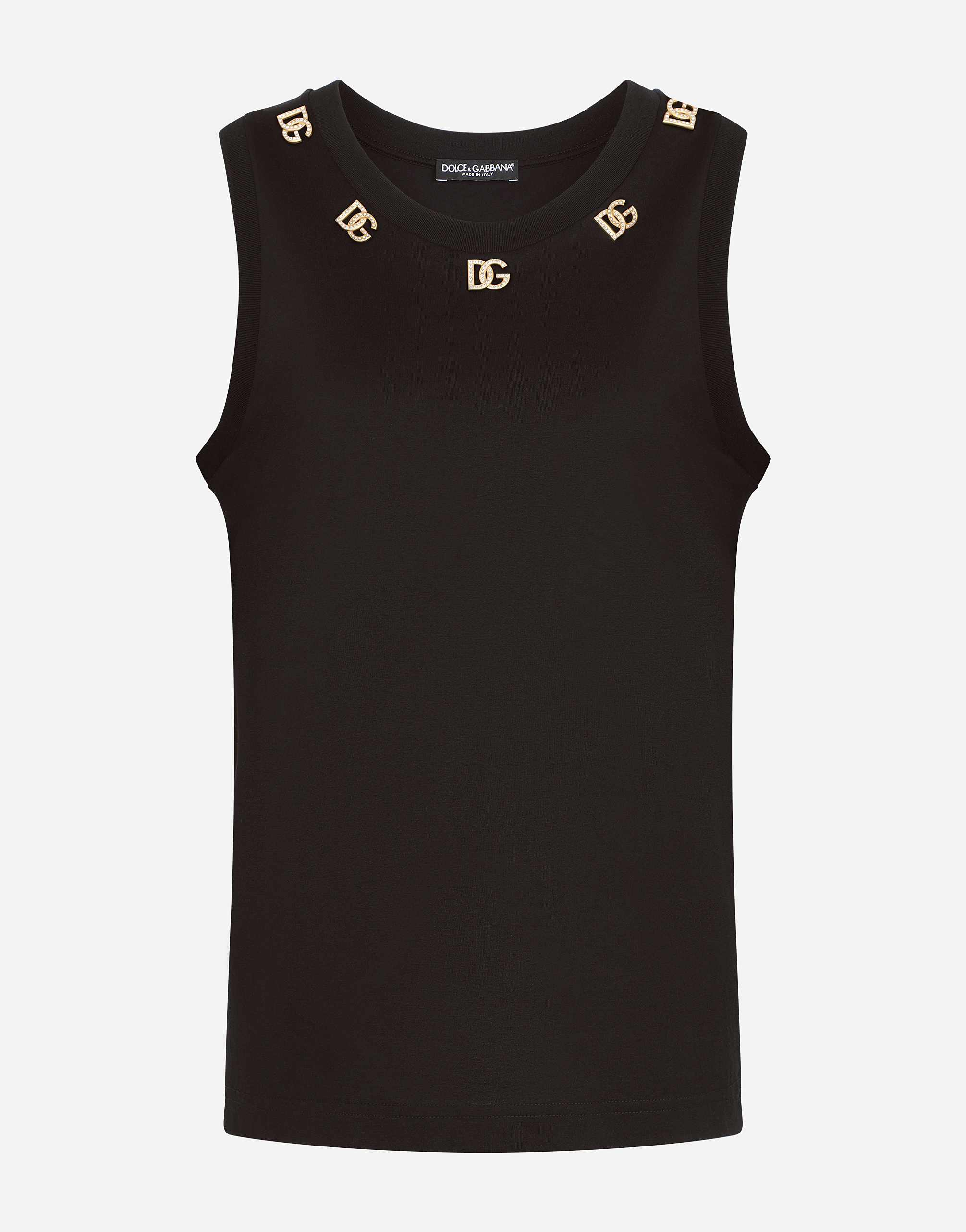Jersey tank top with crystal DG embellishment in Black