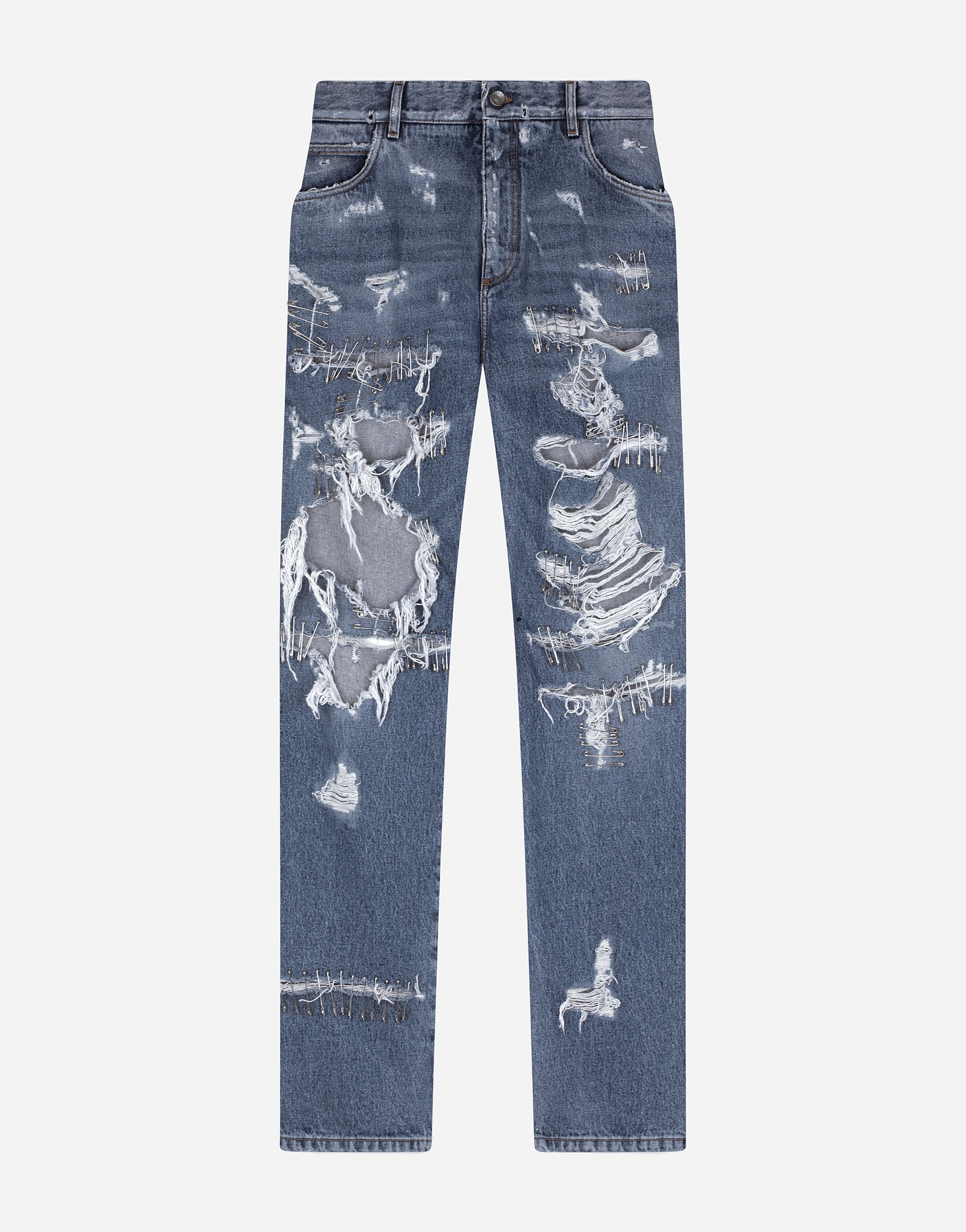 Oversize jeans with rips and safety pins in Multicolor