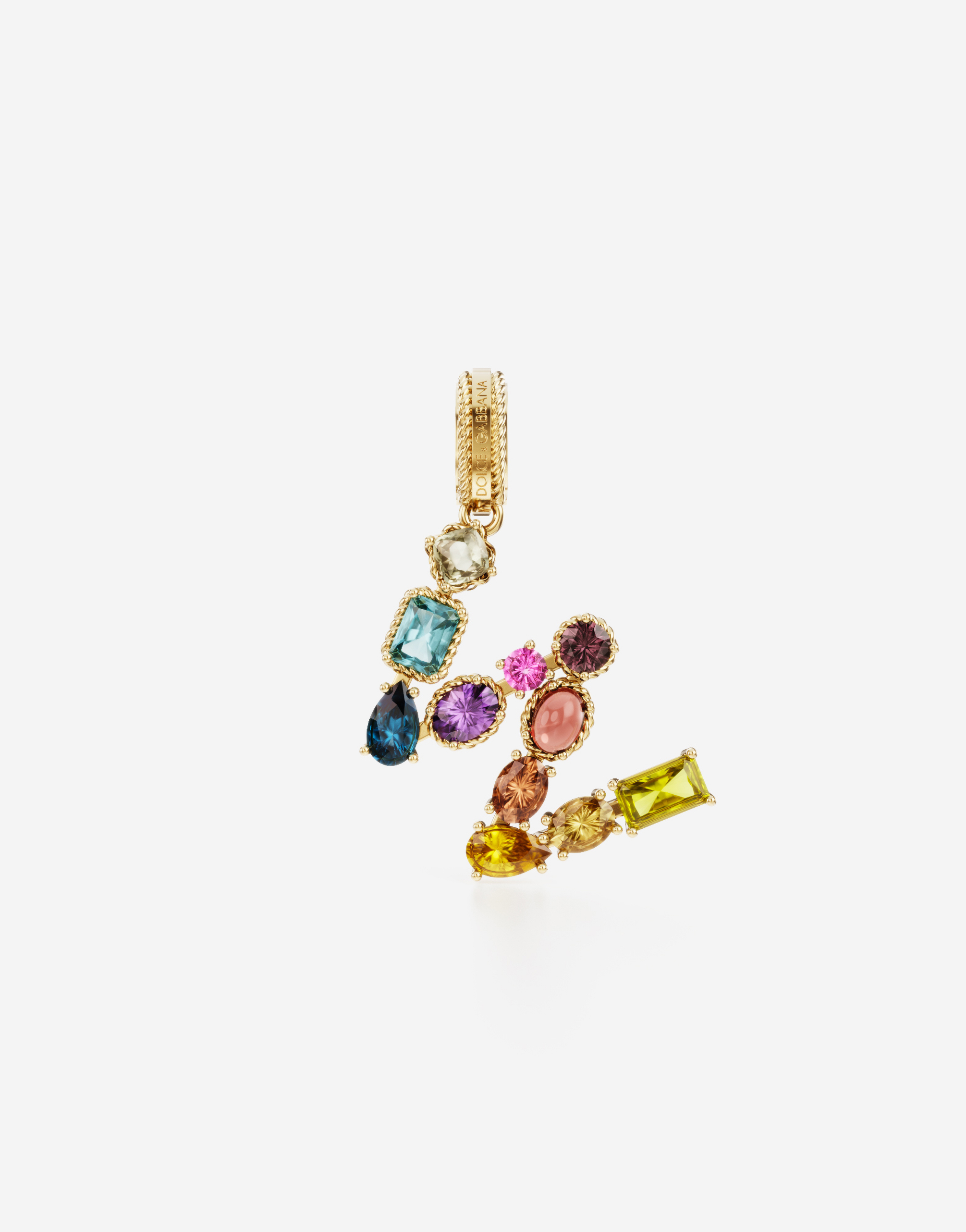 Rainbow alphabet W 18 kt yellow gold charm with multicolor fine gems in Gold
