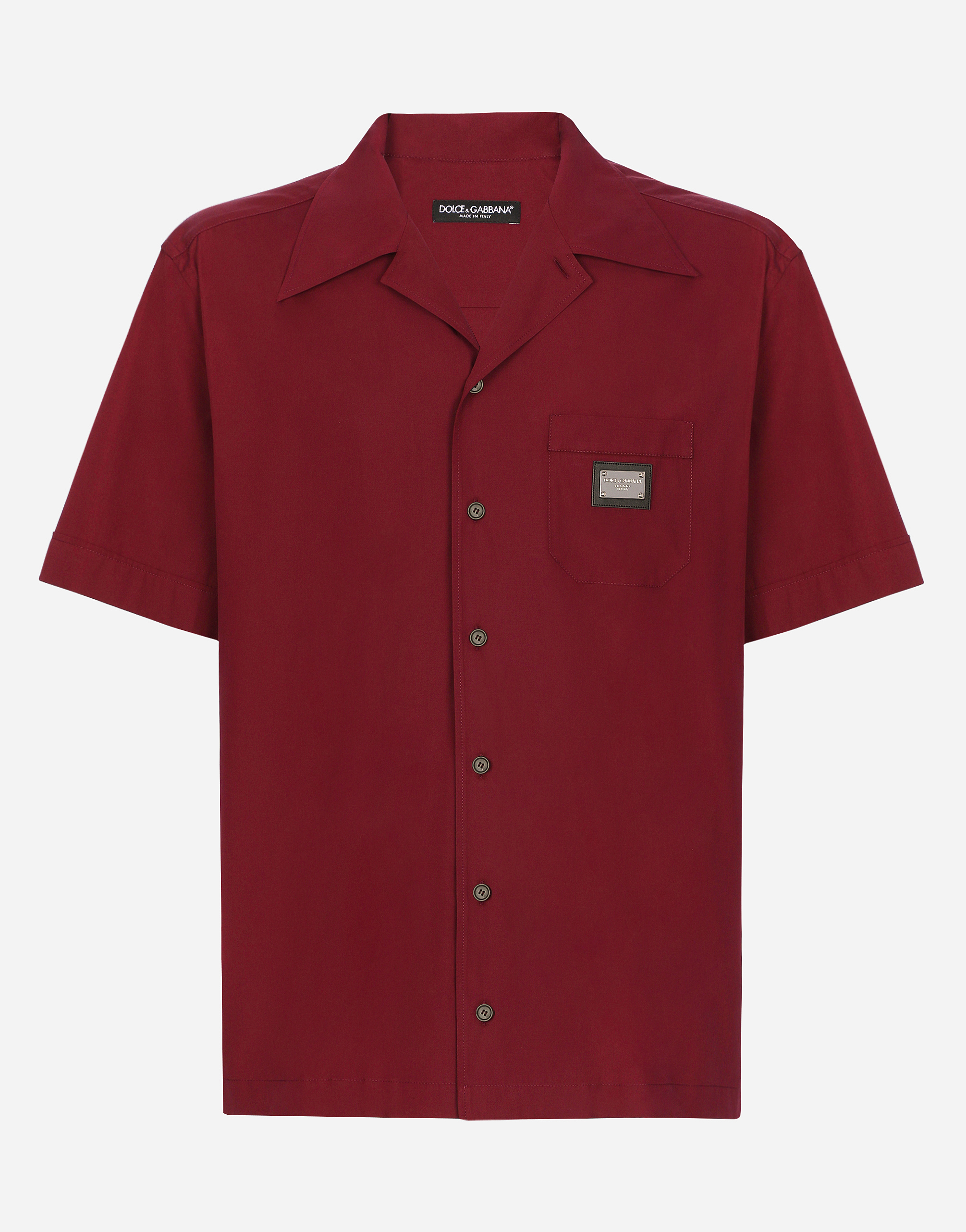 Cotton Hawaiian shirt with branded tag in Bordeaux