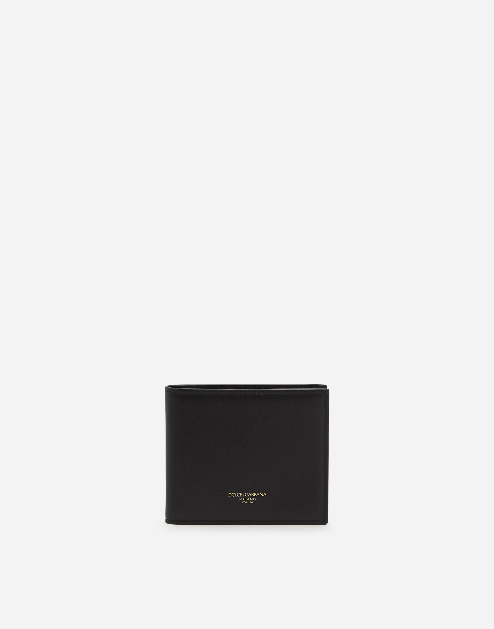 Bifold calfskin wallet with heat-pressed logo in Black