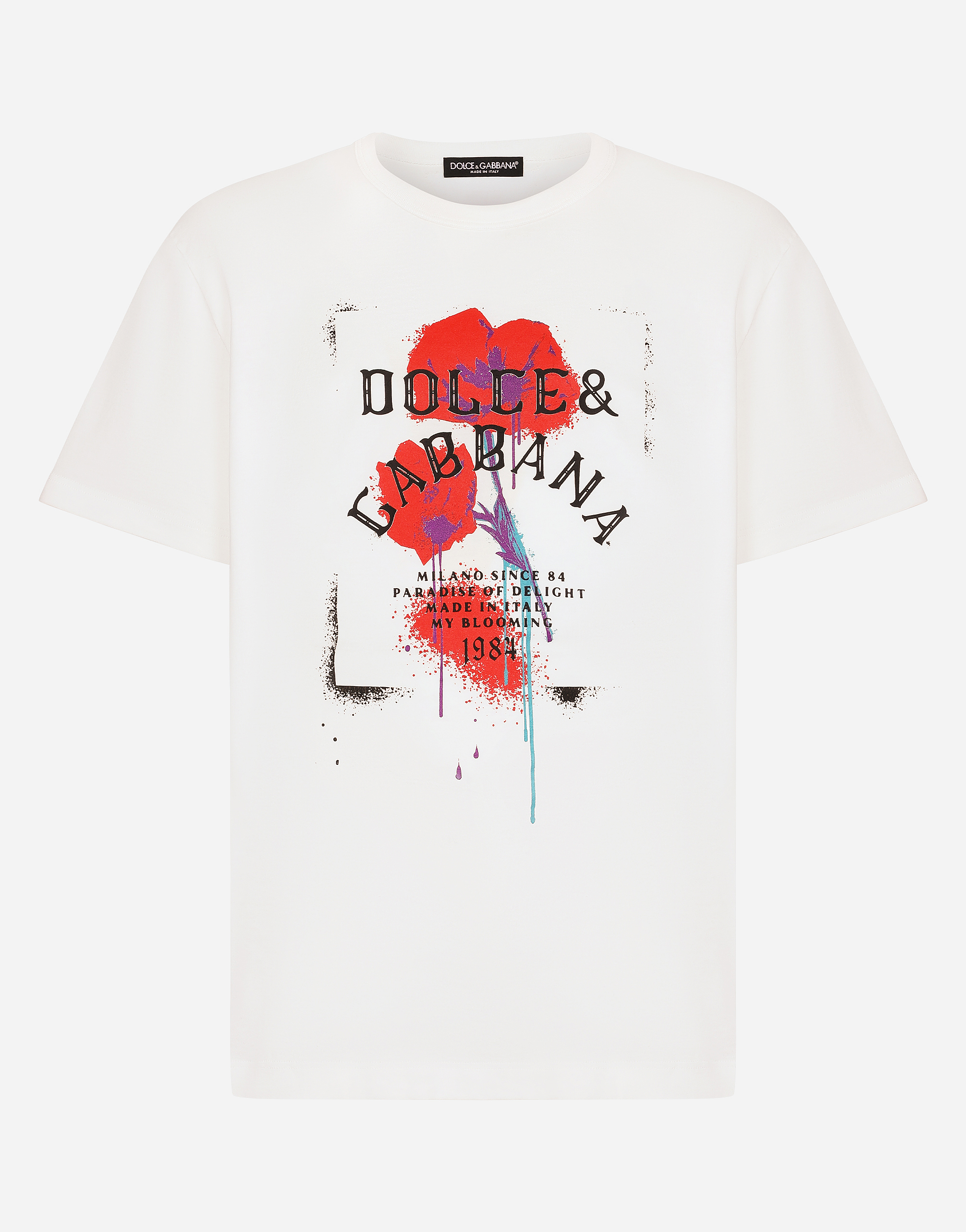 Printed cotton T-shirt with DG patch in White