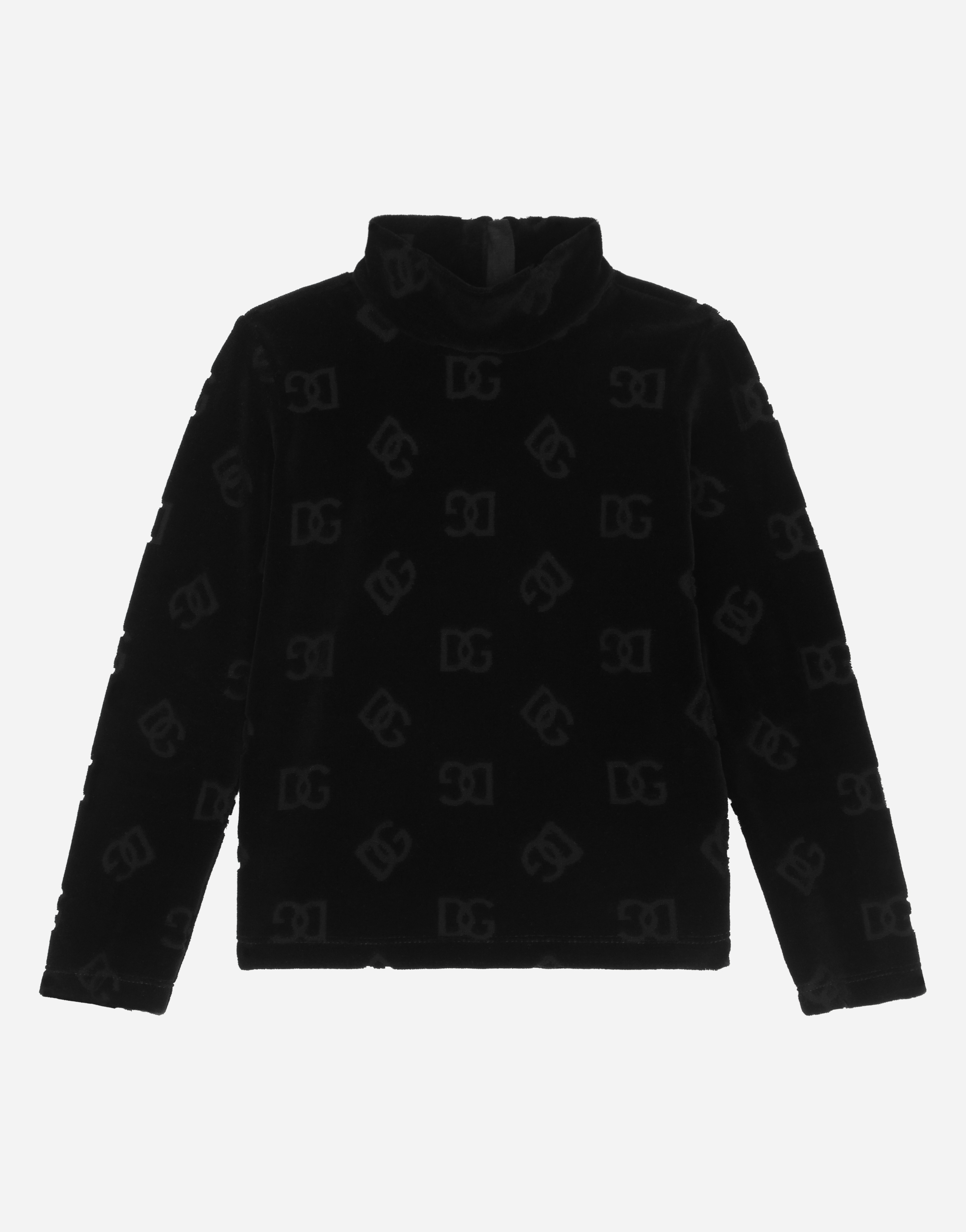 Velvet jacquard T-shirt with DG logo in Black