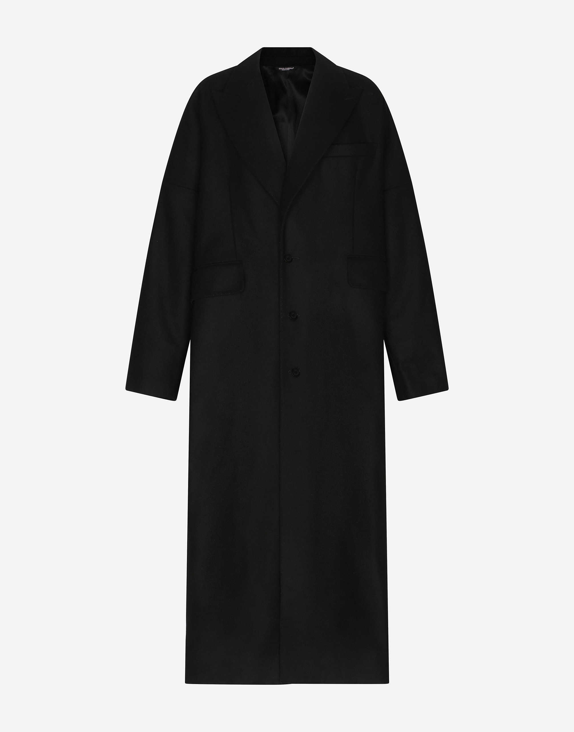 Single-breasted technical wool coat in Black