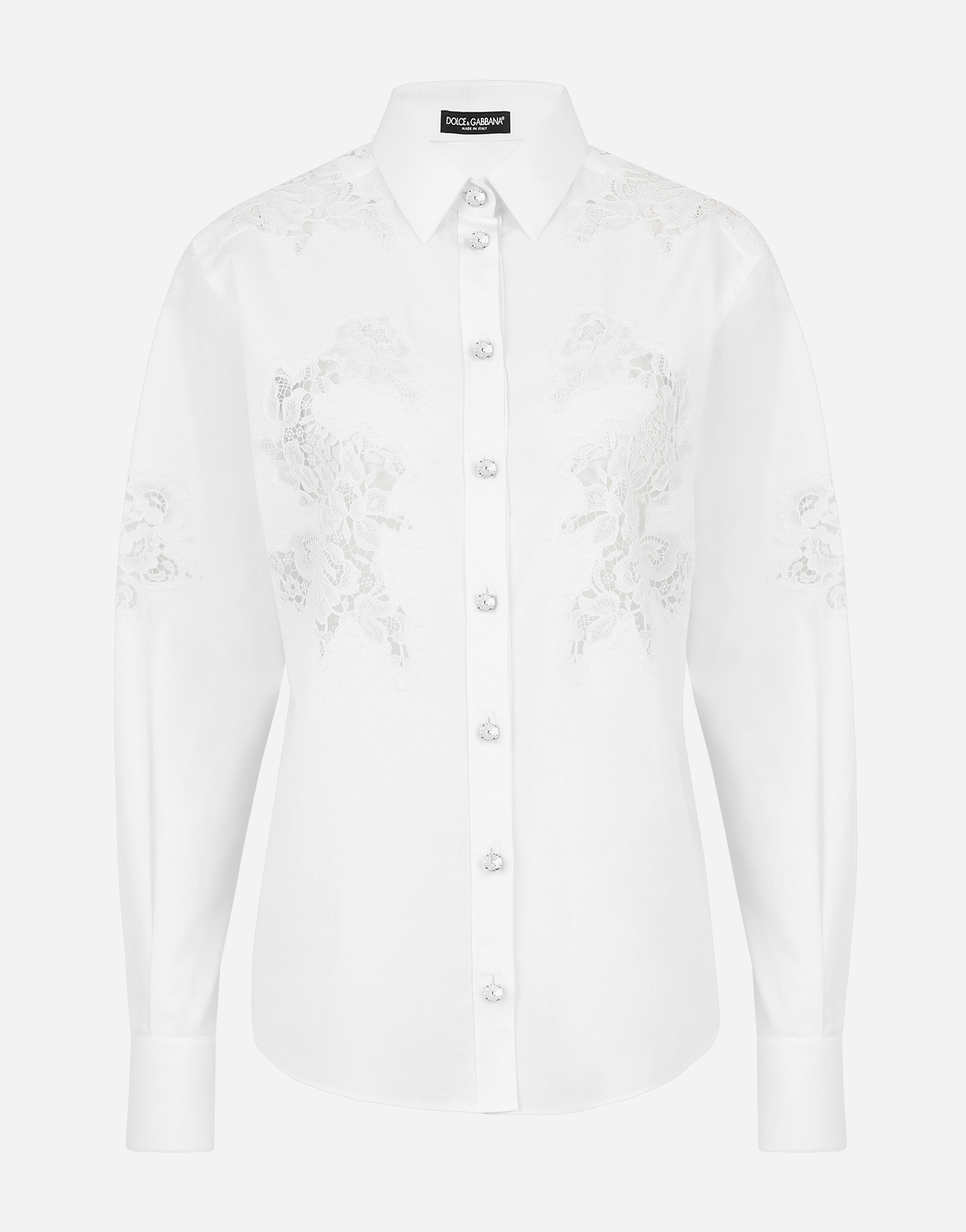 Poplin shirt with lace openwork in White for Women | Dolce&Gabbana®