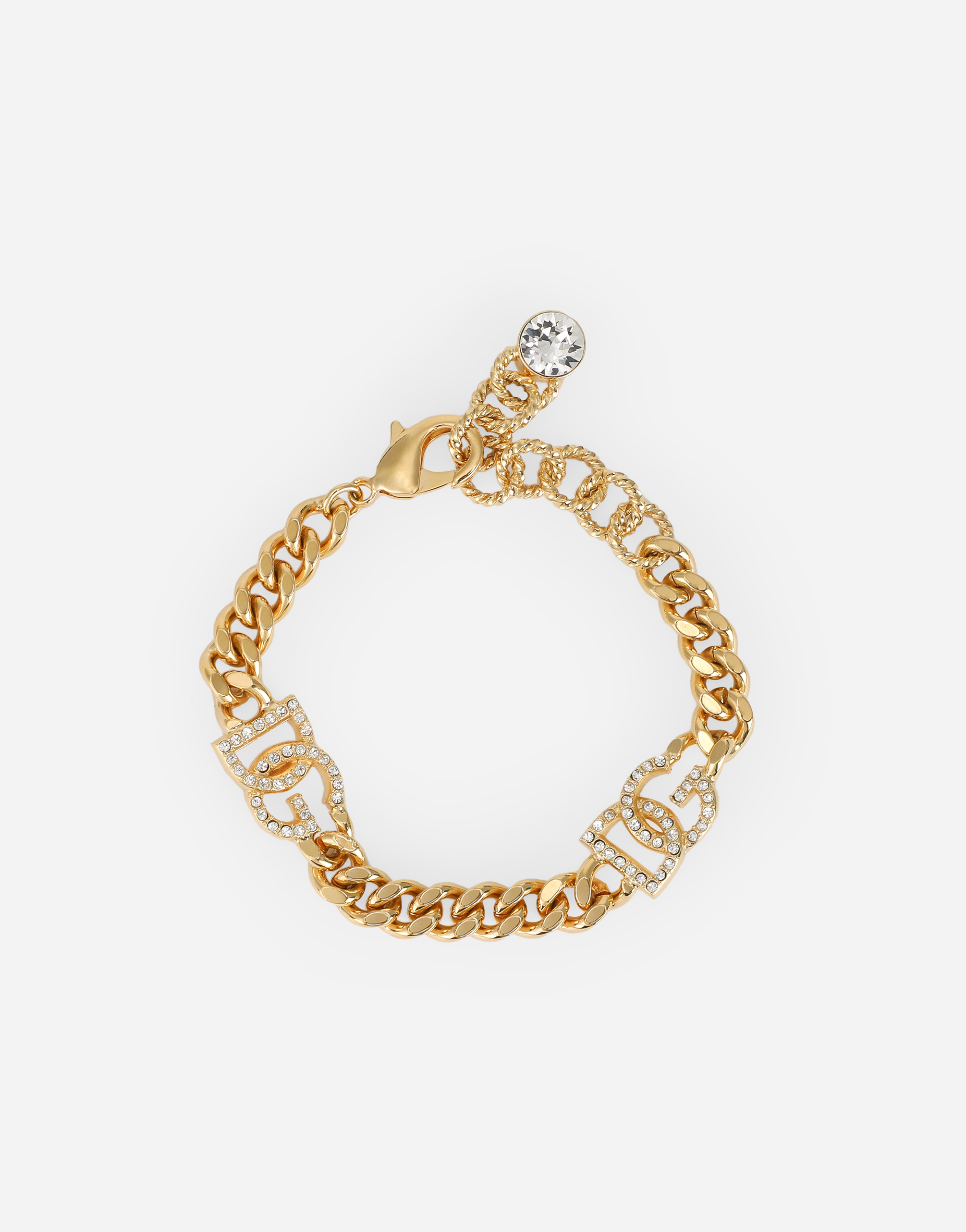 Link bracelet with rhinestone-detailed DG logo in Gold