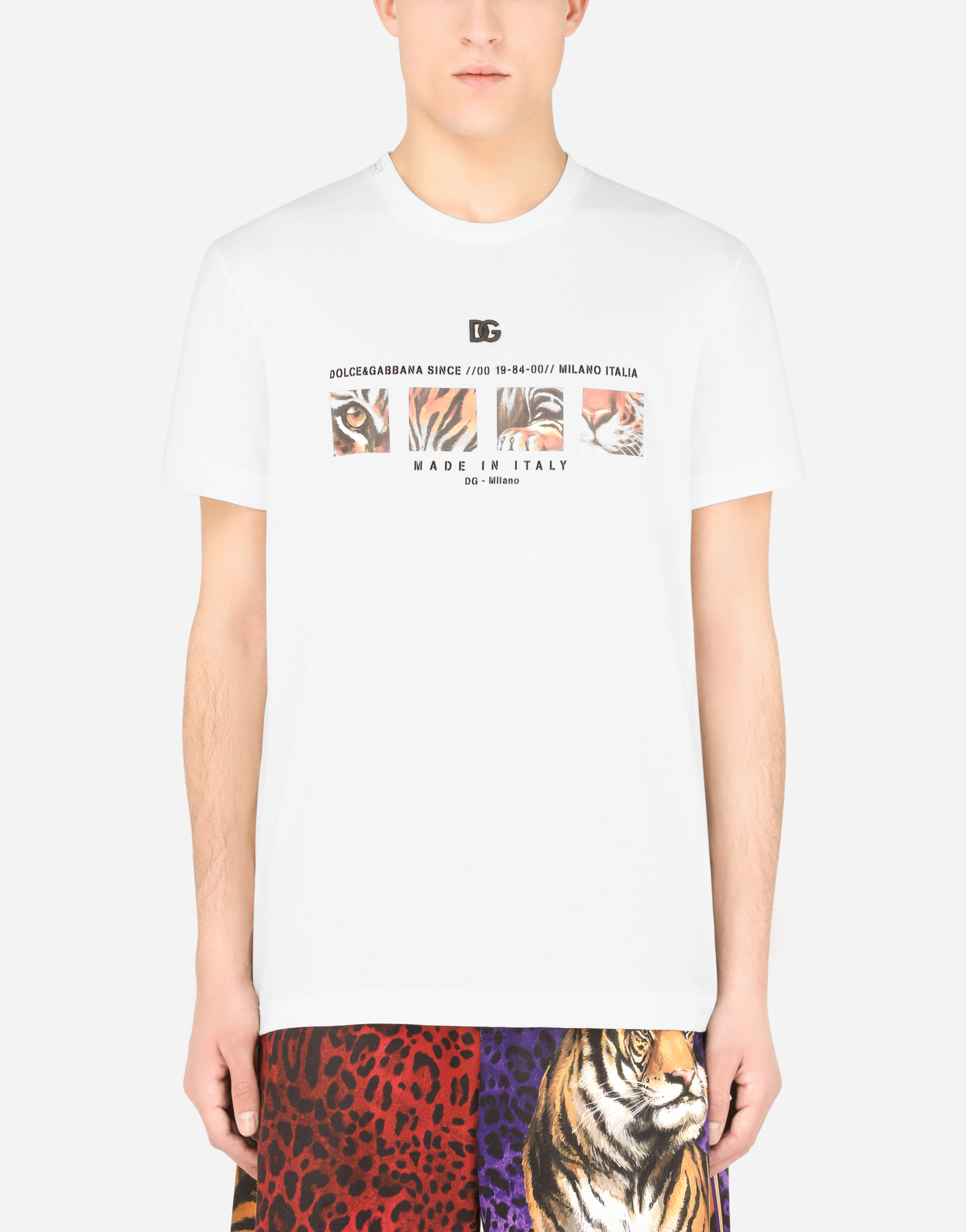 Cotton T-shirt with tiger print in Multicolor