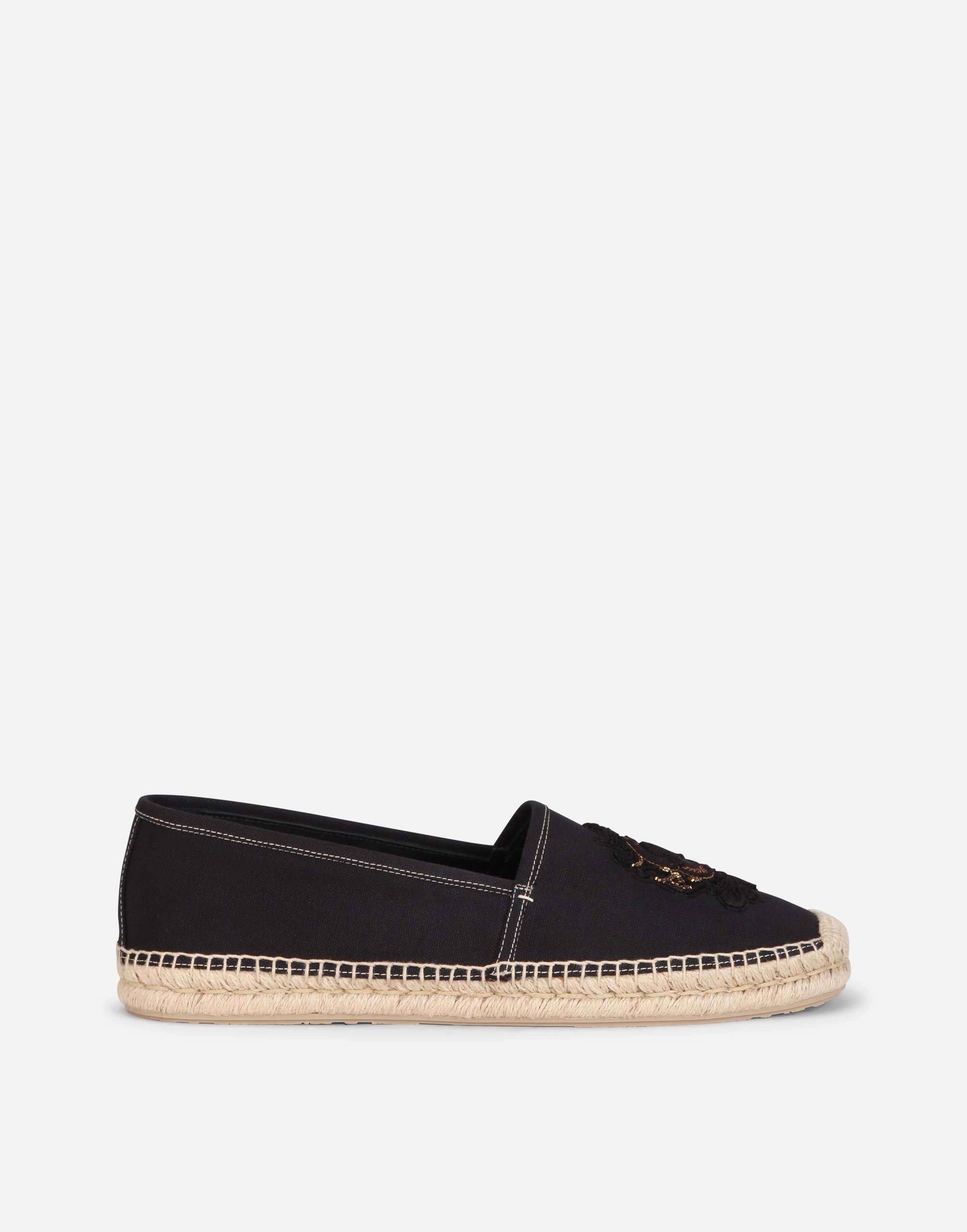Canvas espadrilles with coat of arms embroidery in Black