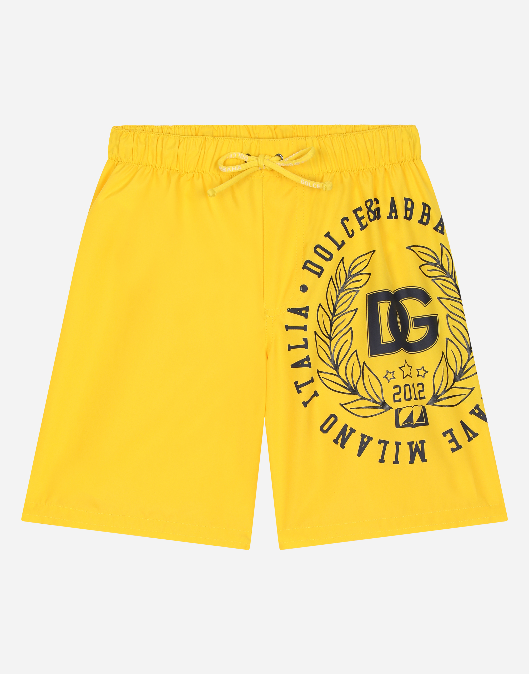 Nylon swim trunks with DG laurel logo in Yellow