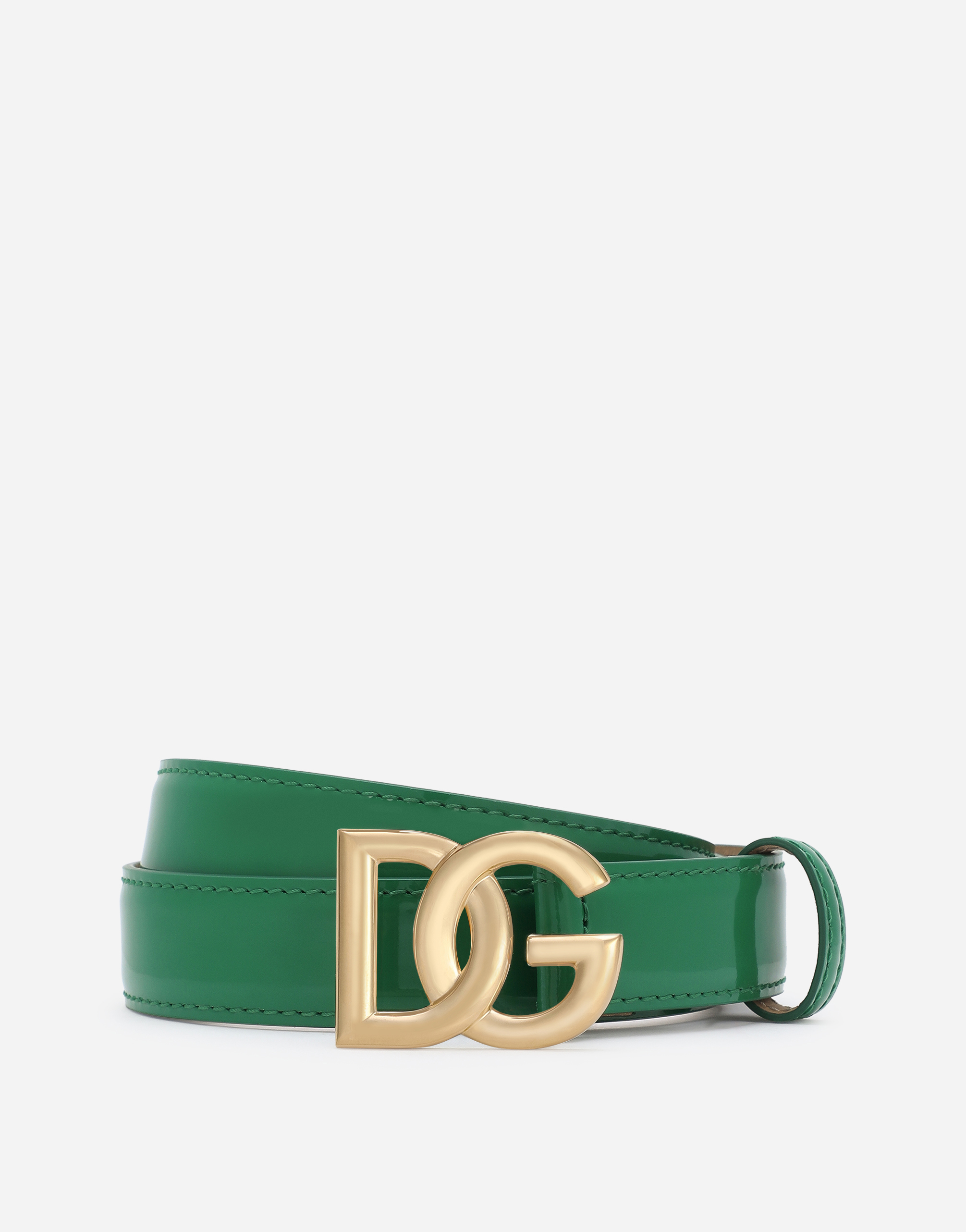 Polished calfskin belt with DG logo in Green