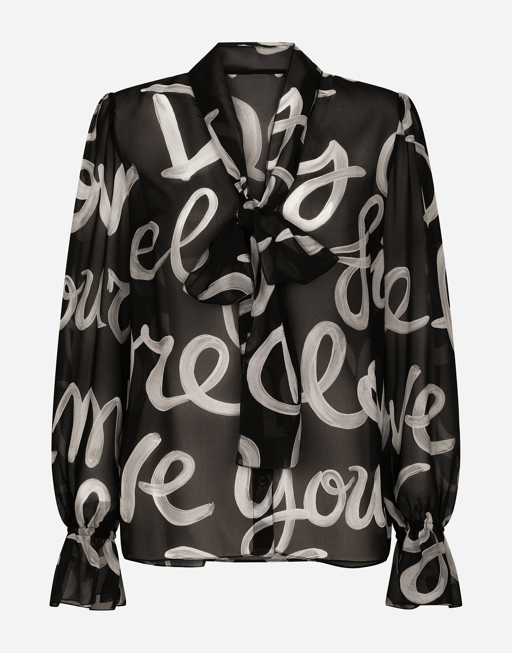 Chiffon shirt with DG Love Yourself print in Multicolor
