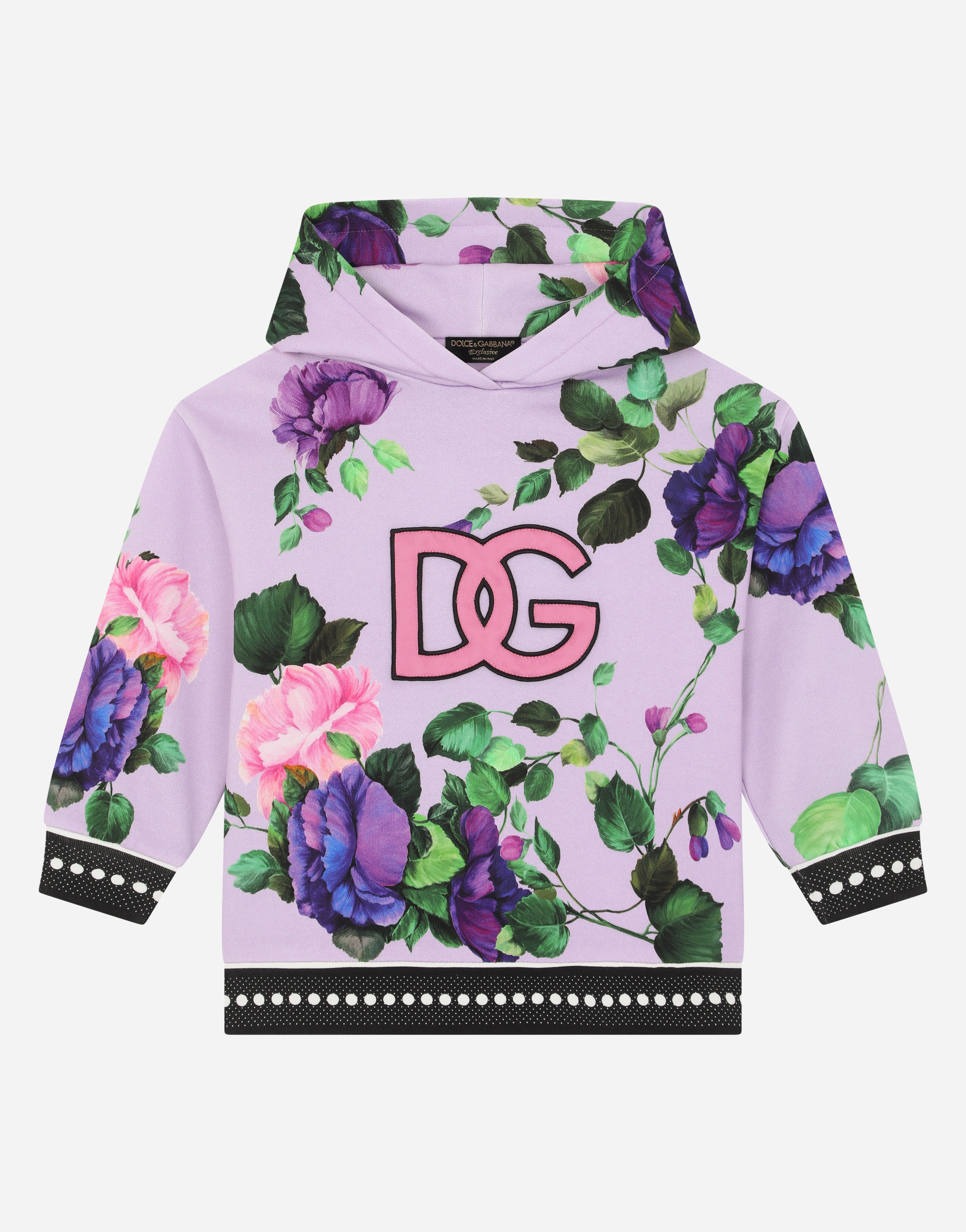 Jersey hoodie with rose print in Multicolor