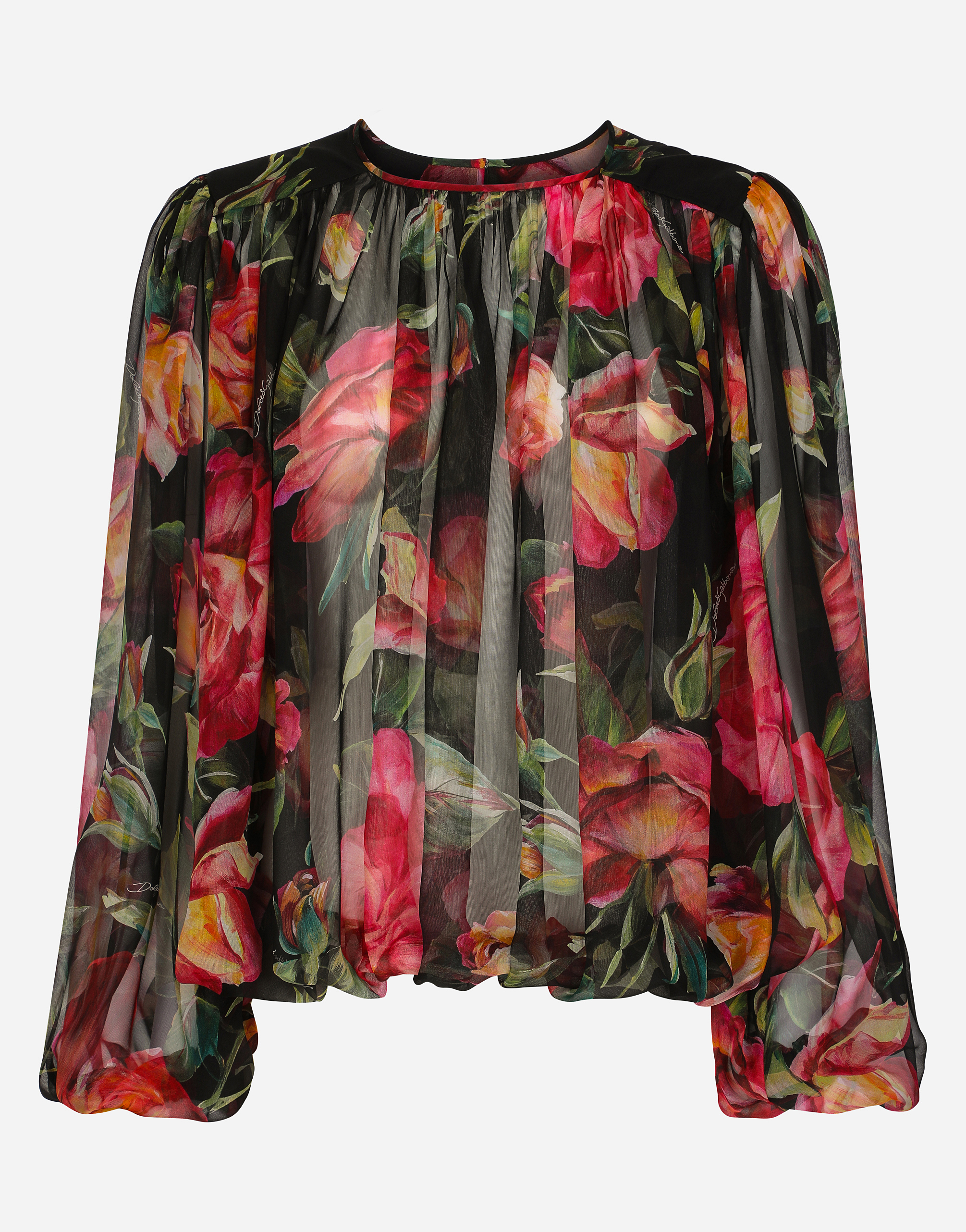Rose-print chiffon blouse in Multicolor