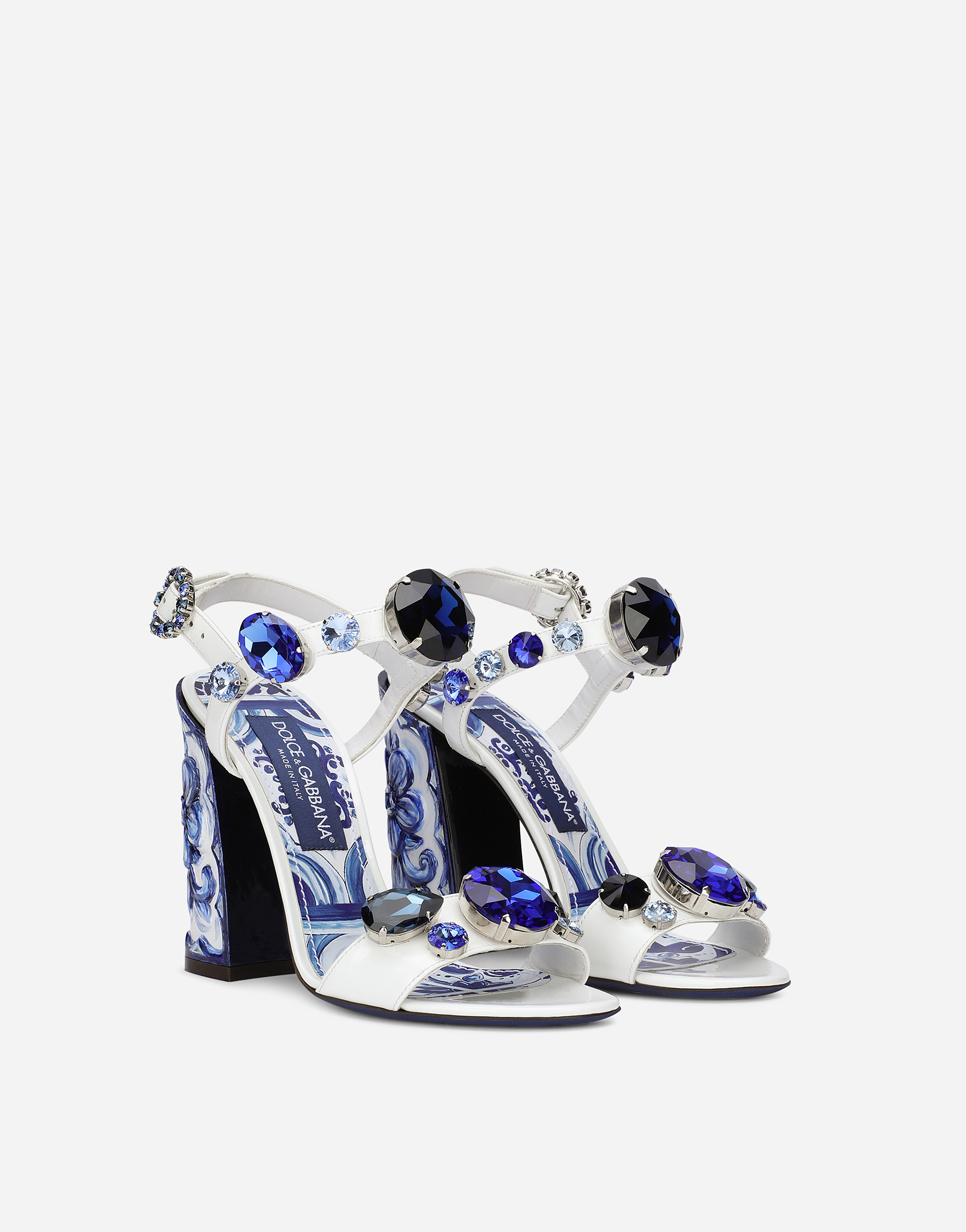 Patent leather sandals with embroidery and painted heel in White for Women  DolceGabbana®