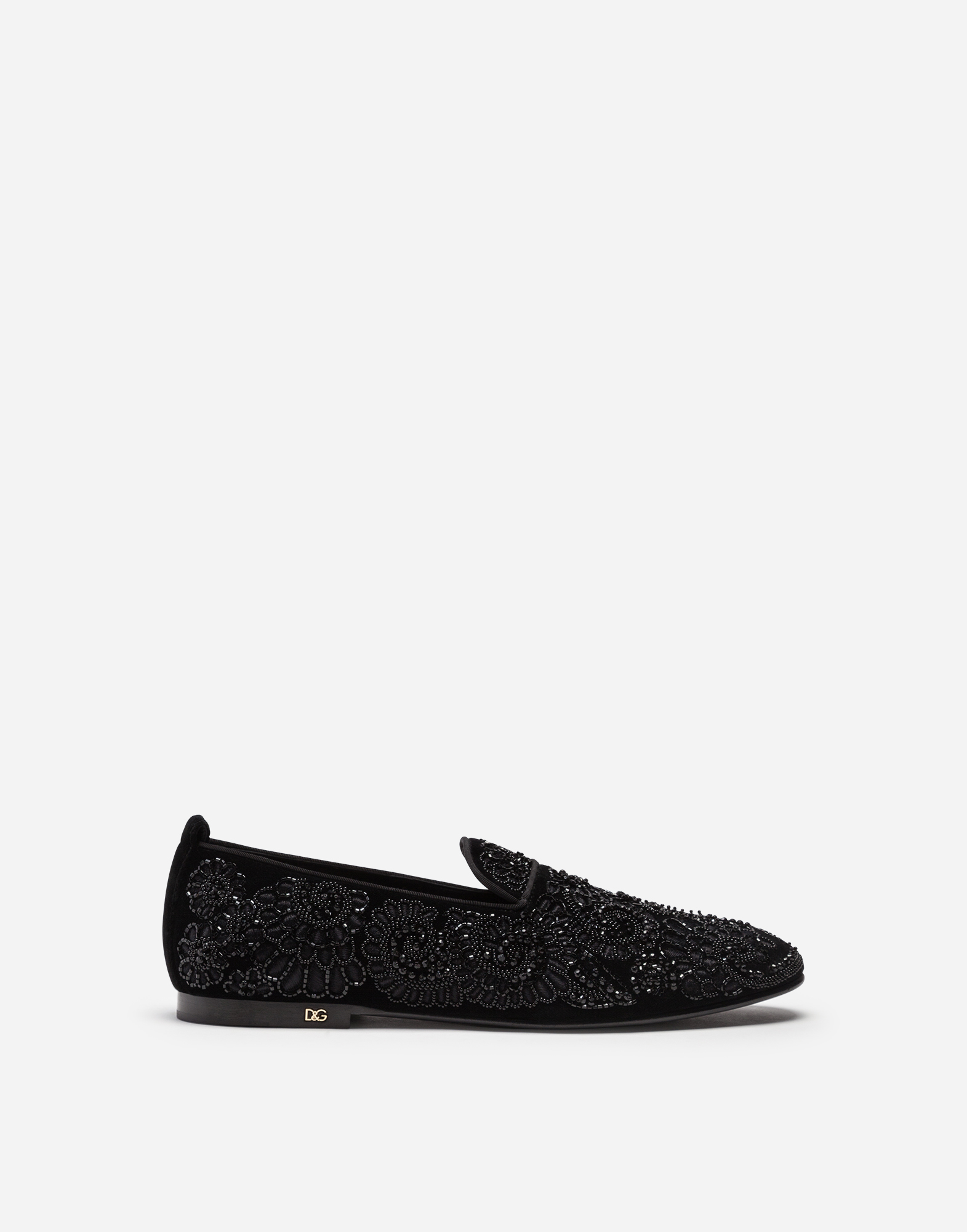 Dolce & Gabbana Velvet Loafers With Embroidery In Black