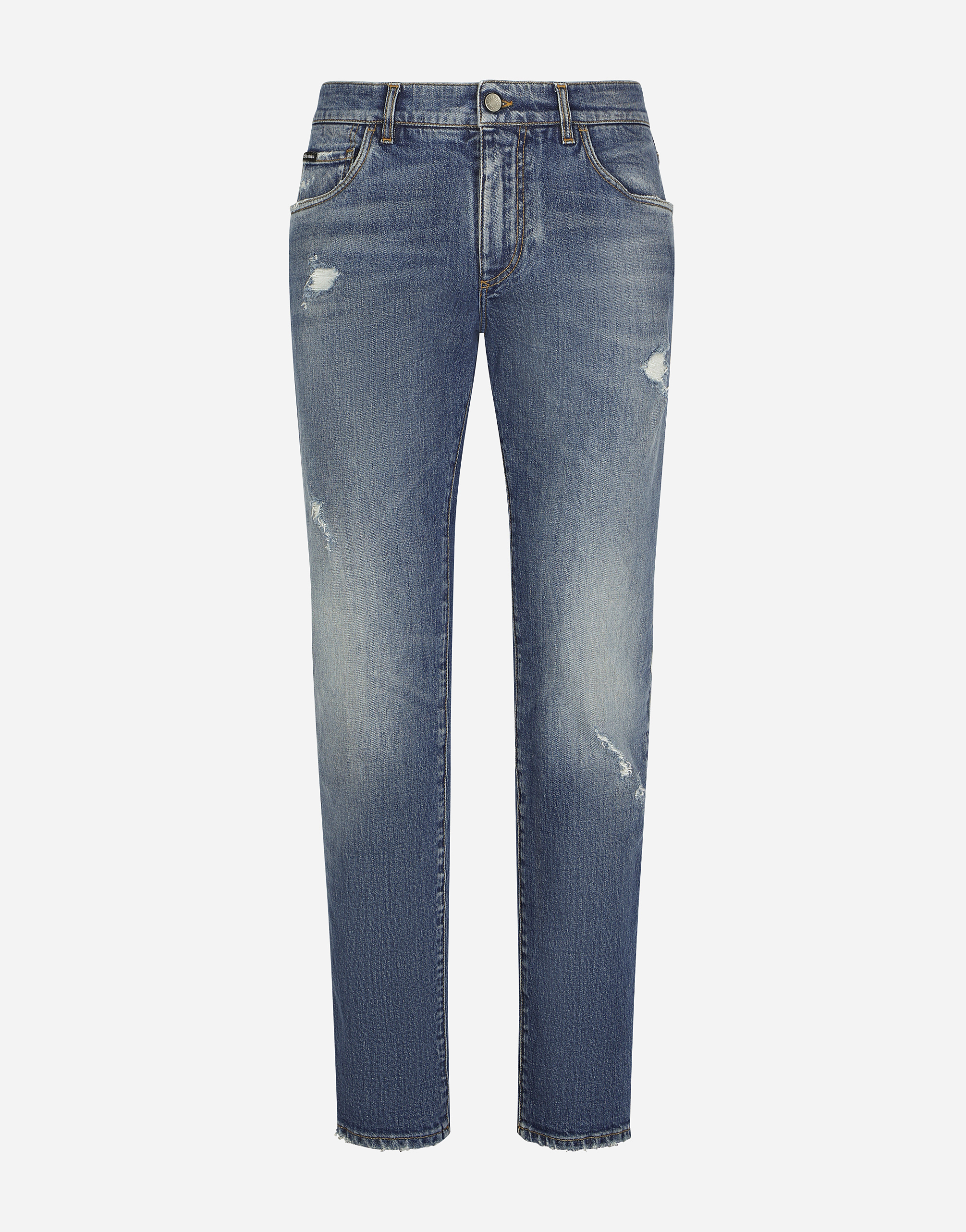 Light blue slim-fit stretch jeans with abrasions in Multicolor