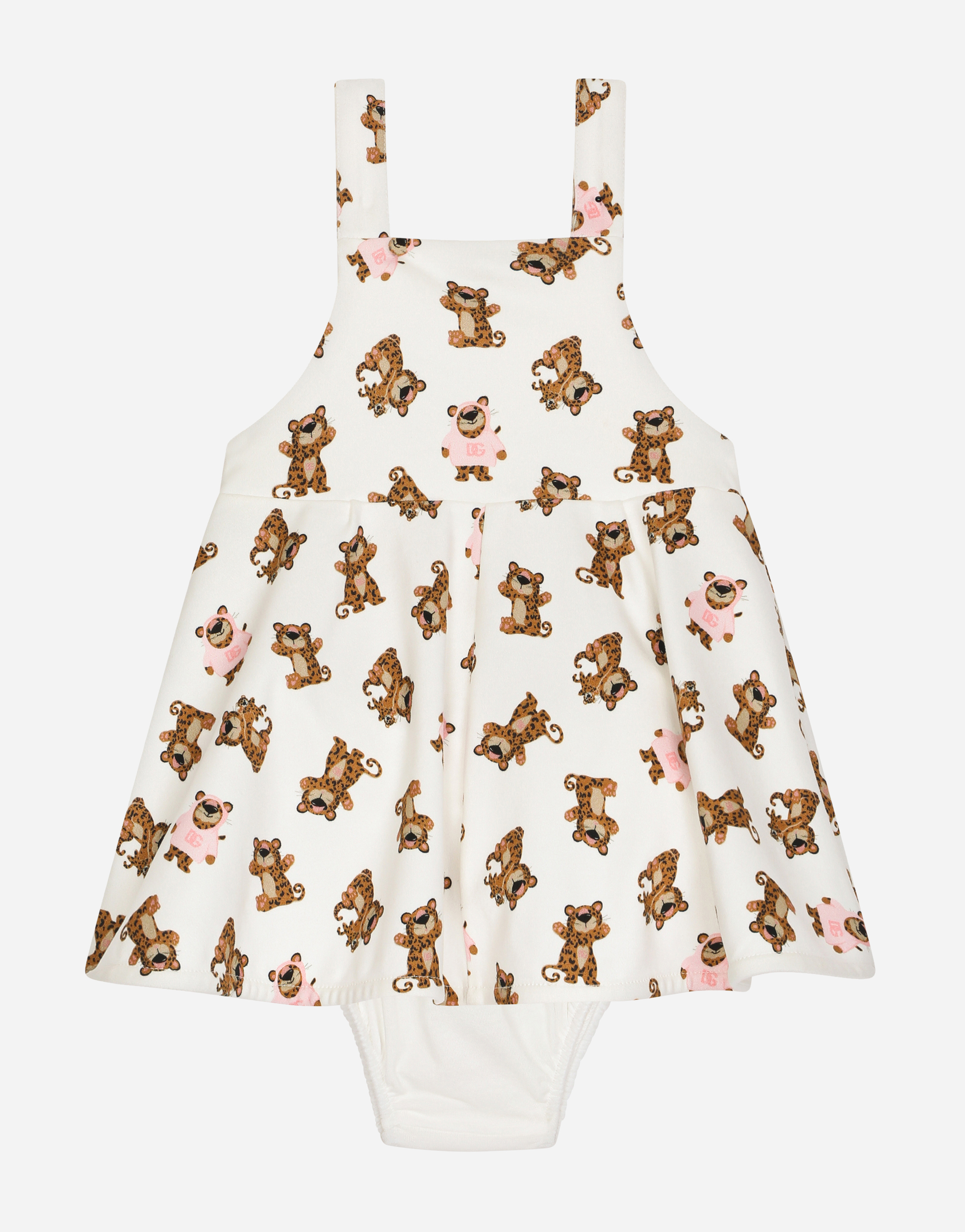Shop Dolce & Gabbana Interlock Dress With Baby Leopard Print In White