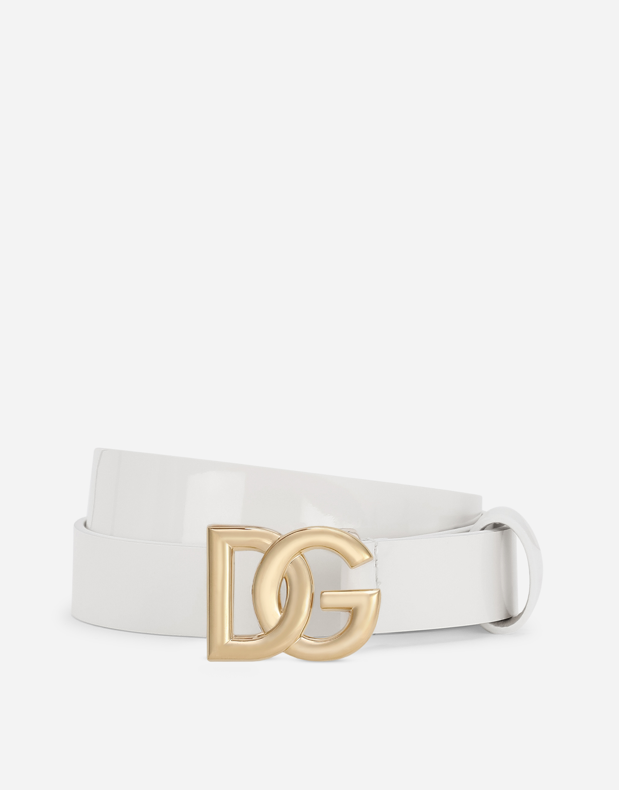 Patent leather belt with DG logo in White