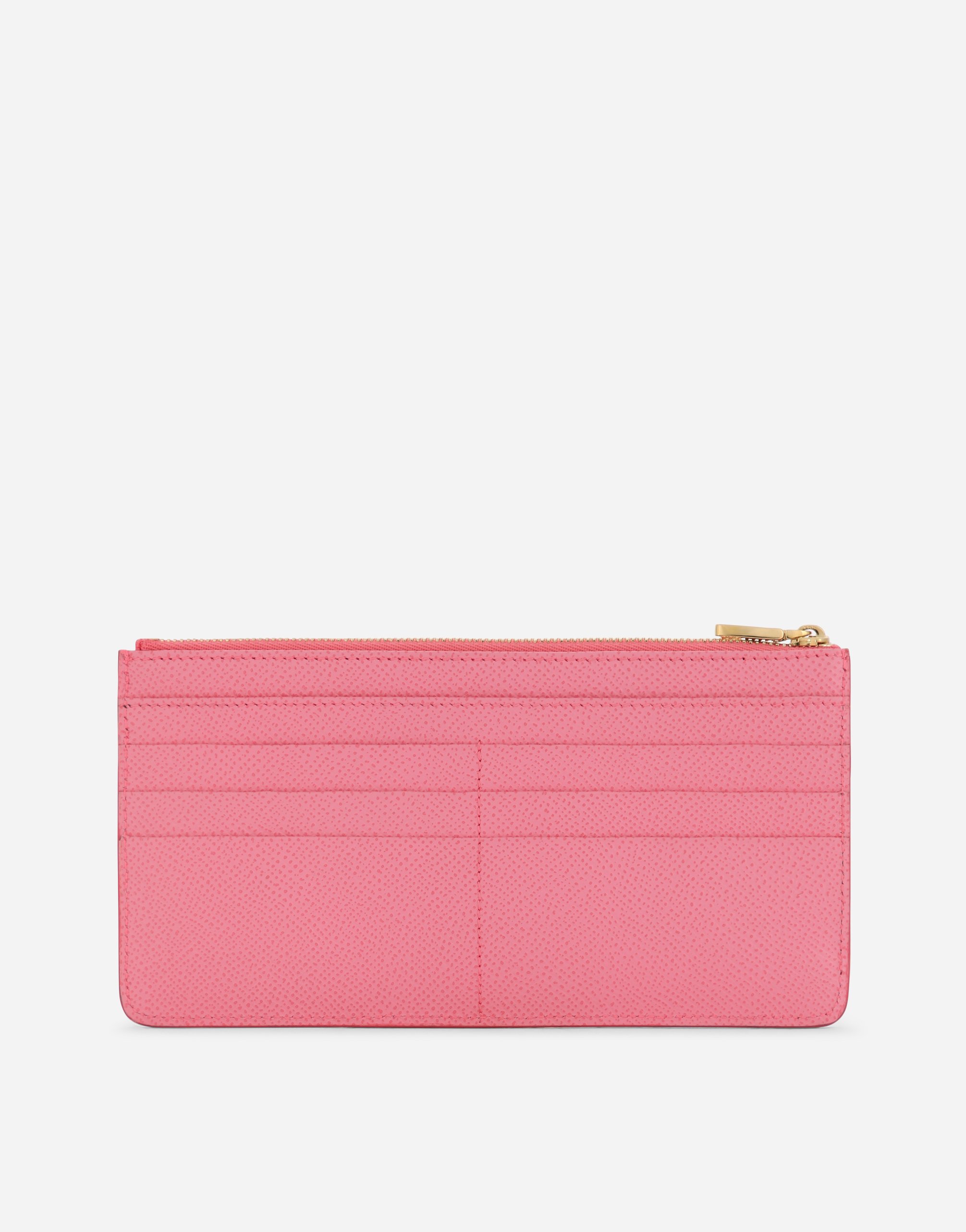Shop Dolce & Gabbana Large Calfskin Card Holder With Zip And Branded Tag In Pink