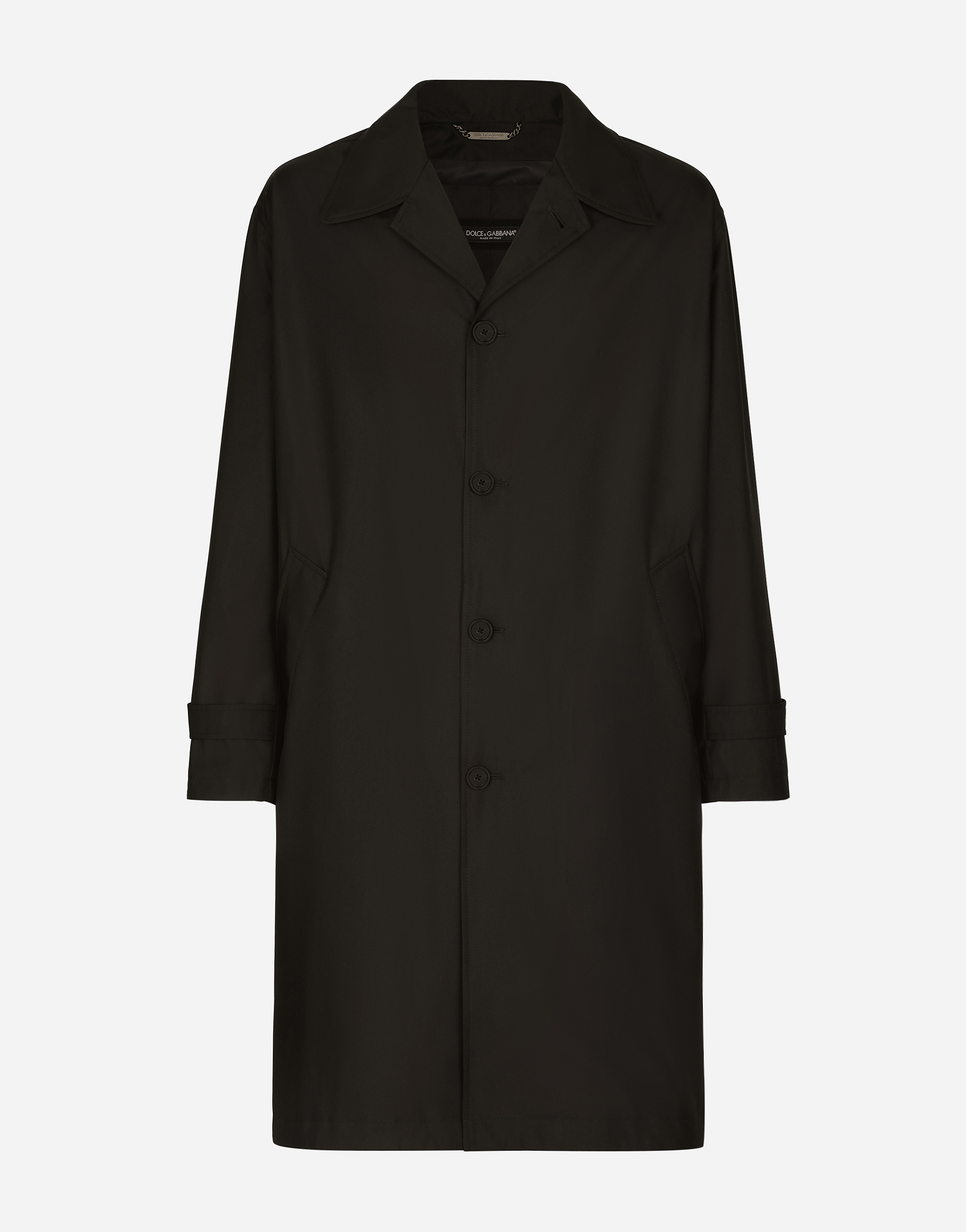 Nylon trench coat with logo tag in Black