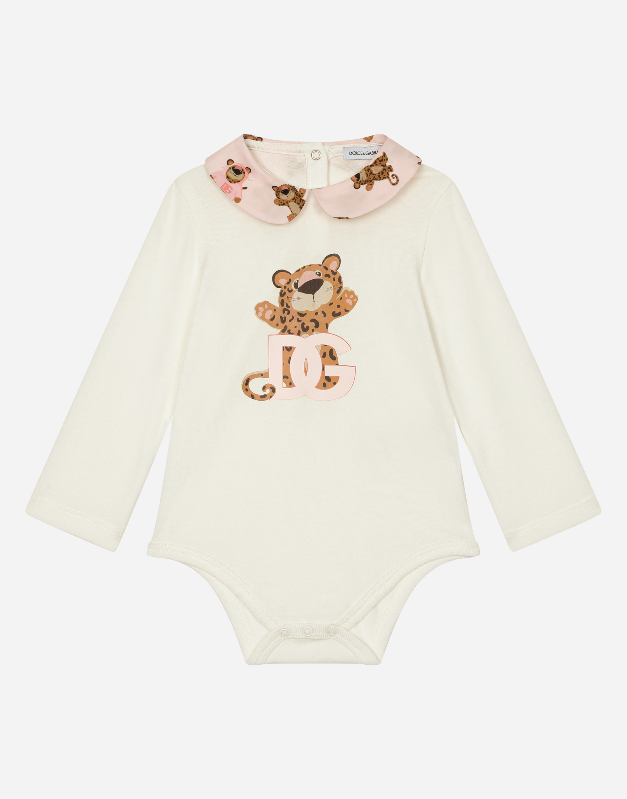 Long-sleeved babygrow with baby leopard print in White