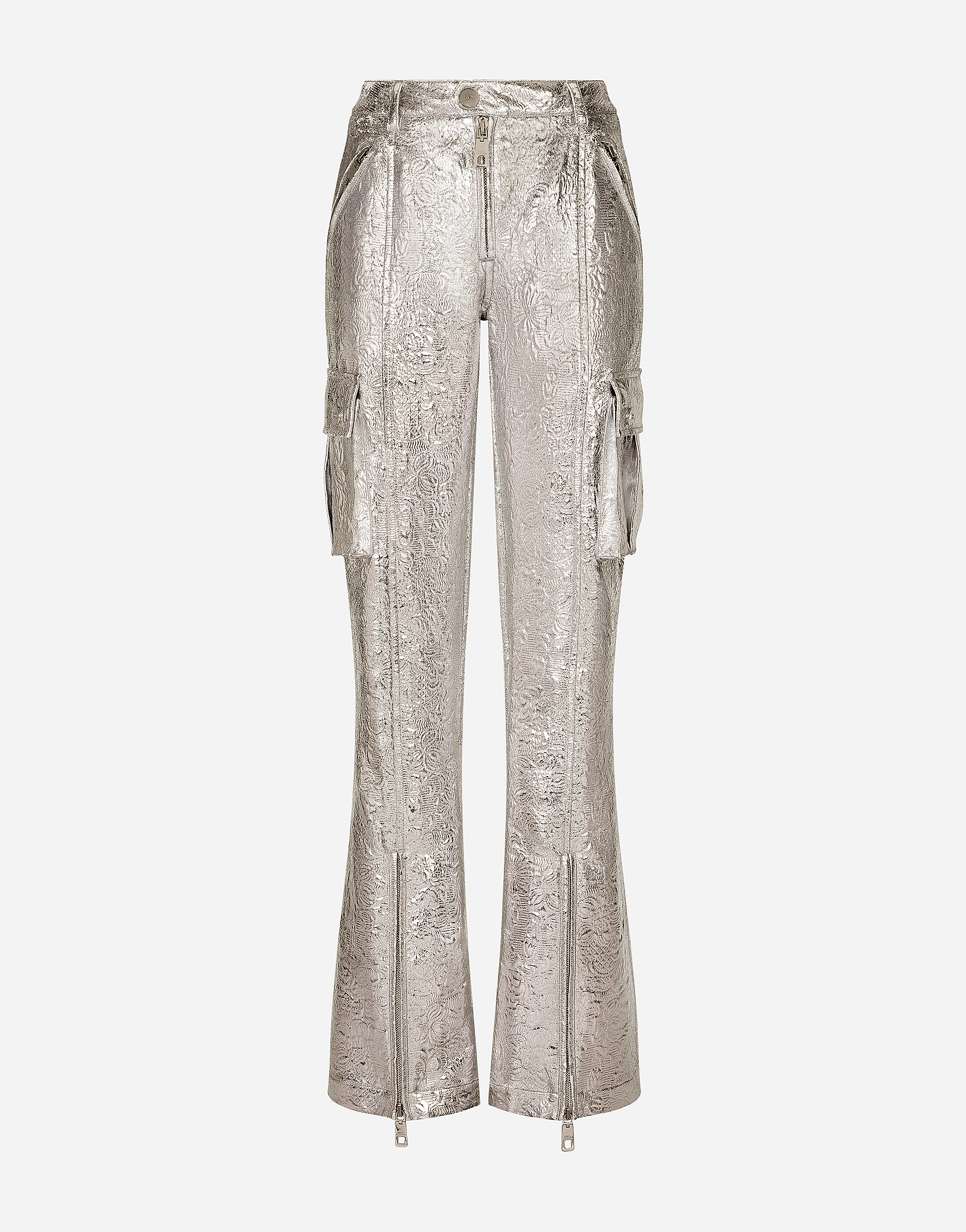Foiled jacquard cargo pants in Silver